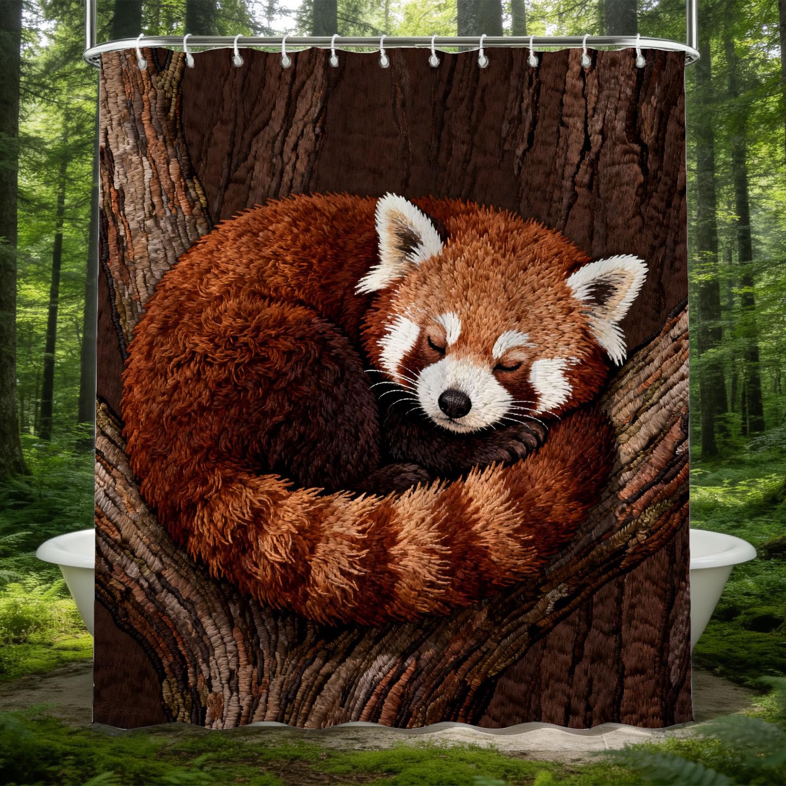 Hongduo 3D Red Panda Shower Curtain for Stalls Bathtubs Lovely Bathroom Decor Shower Curtain Set Polyester Fabric Waterproof 180x180cm/71X71 Inch with Hooks