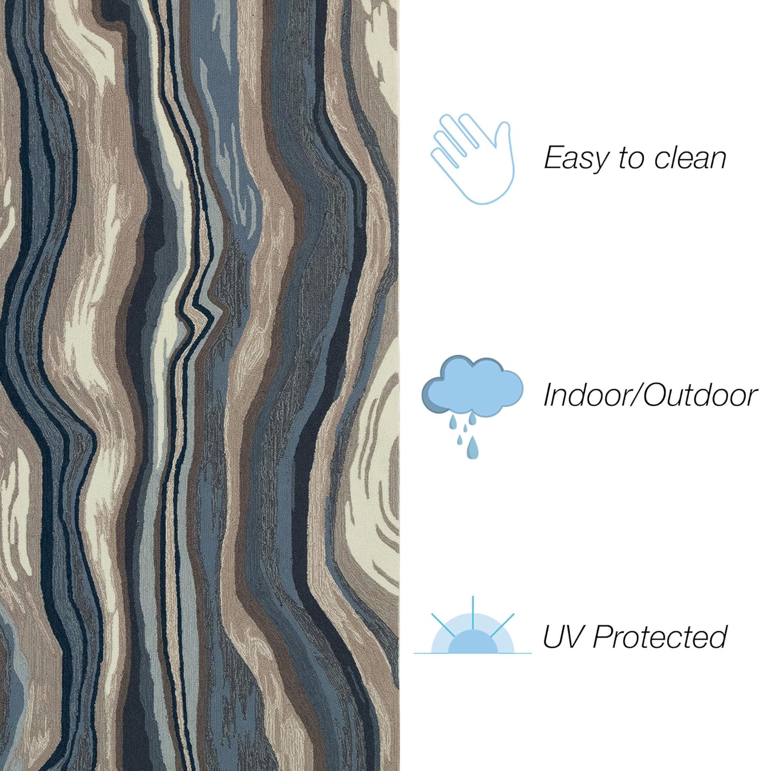 Liora Manne Ravella Indoor/Outdoor Durable Hand-Tufted UV Stabilized Rug- Ipanema Blue/Grey 3'6" x 5'6"