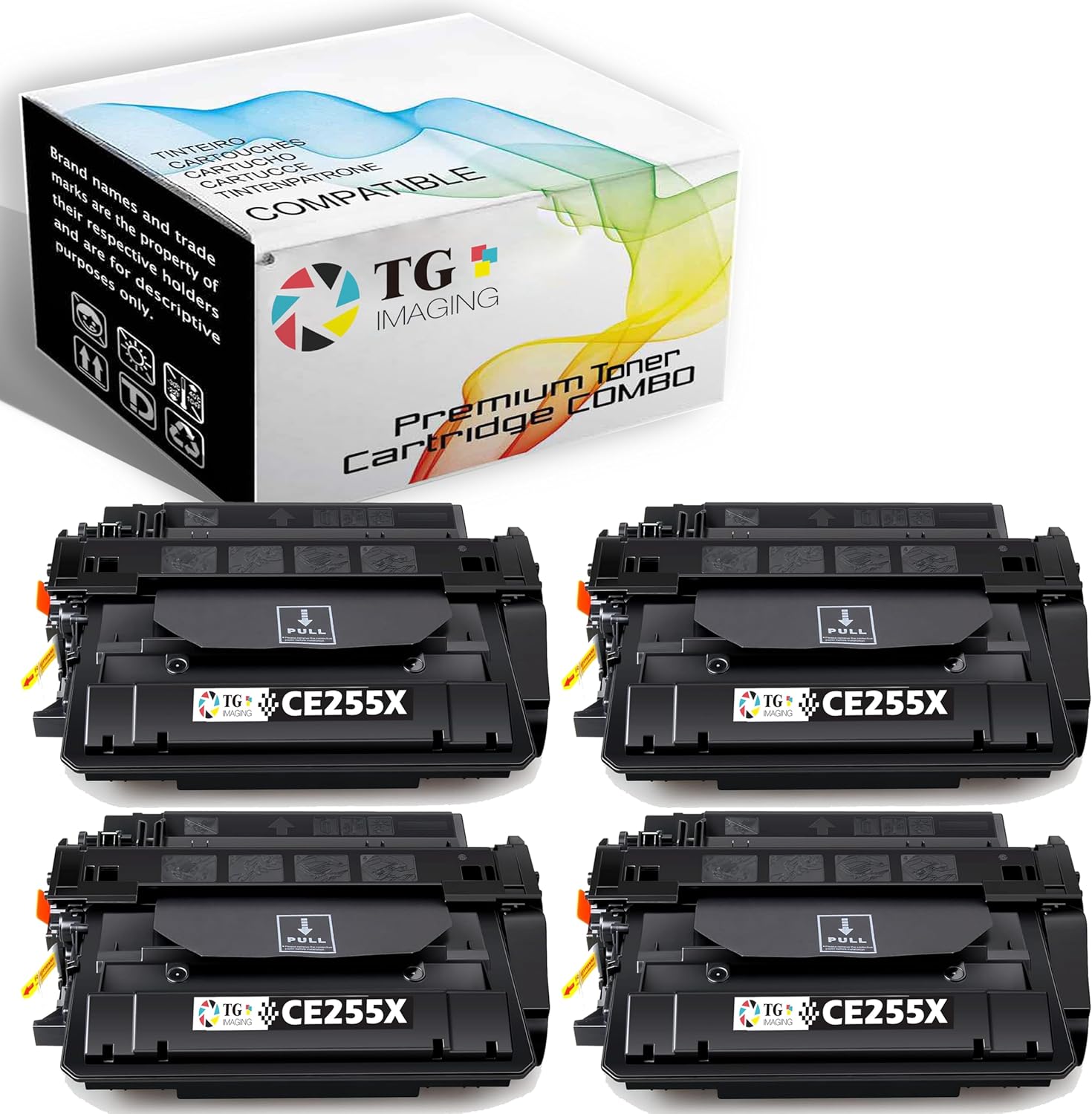 TG Imaging 4-Pack 4xBlack Replacement for HP 55X Toner Cartridge CE255X High Yield 4 Pack for HP Enterprise Pro MFP M521dn M521dw M525c M525f M525dn P3015n P3015d P3015dn Toner Printer