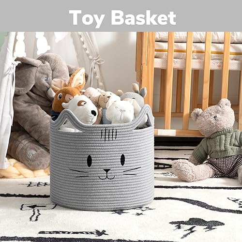 Miniatura 6 de INDRESSME Cesta de bebé, cesta de juguetes para gatos con asas, cesta de cuerda de algodón para guardería, cesta de regalo vacía, canasta decorativa