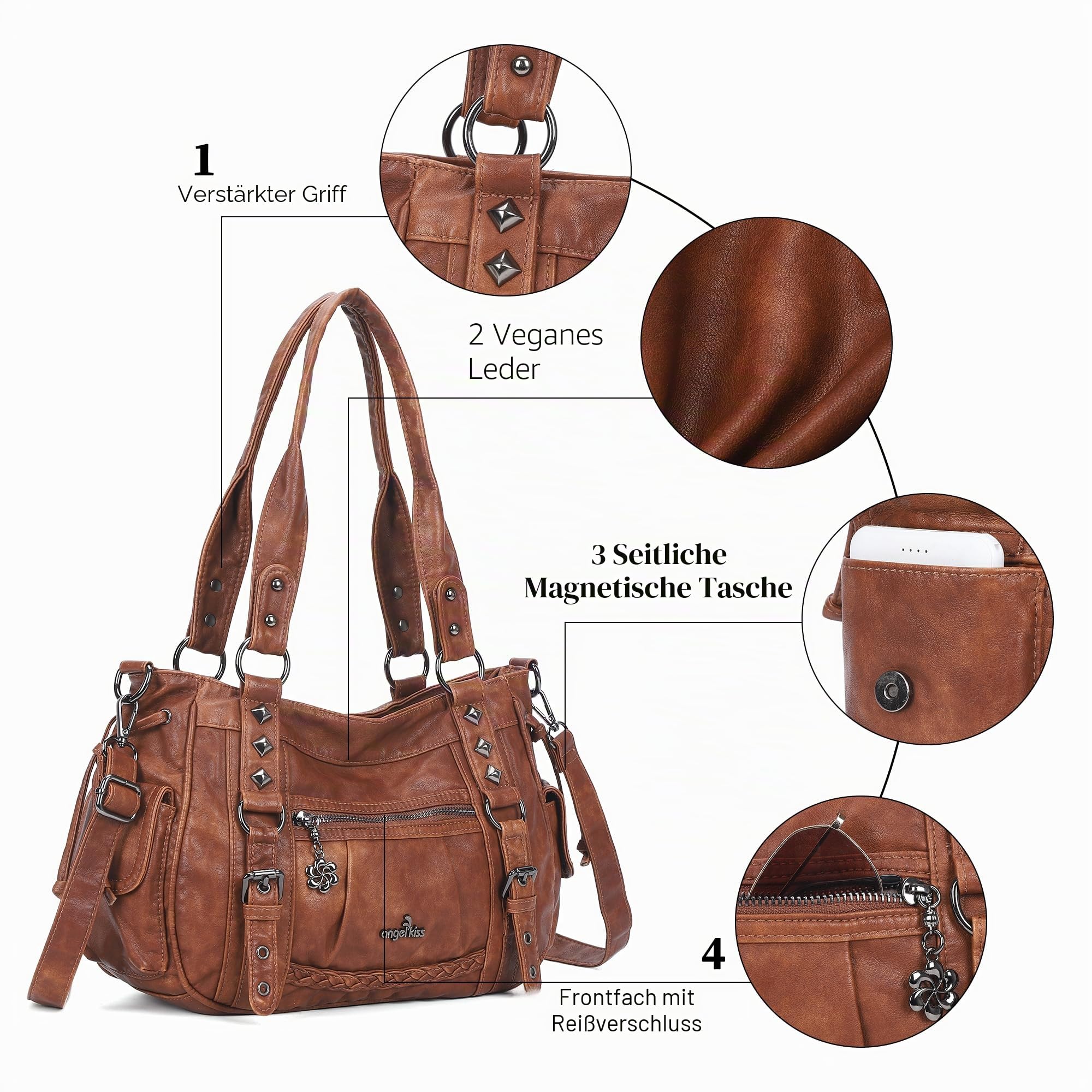 Angel Kiss Schultertasche für Damen, mehrere Taschen, Retro, Hobo-Handtaschen, Umhängetasche