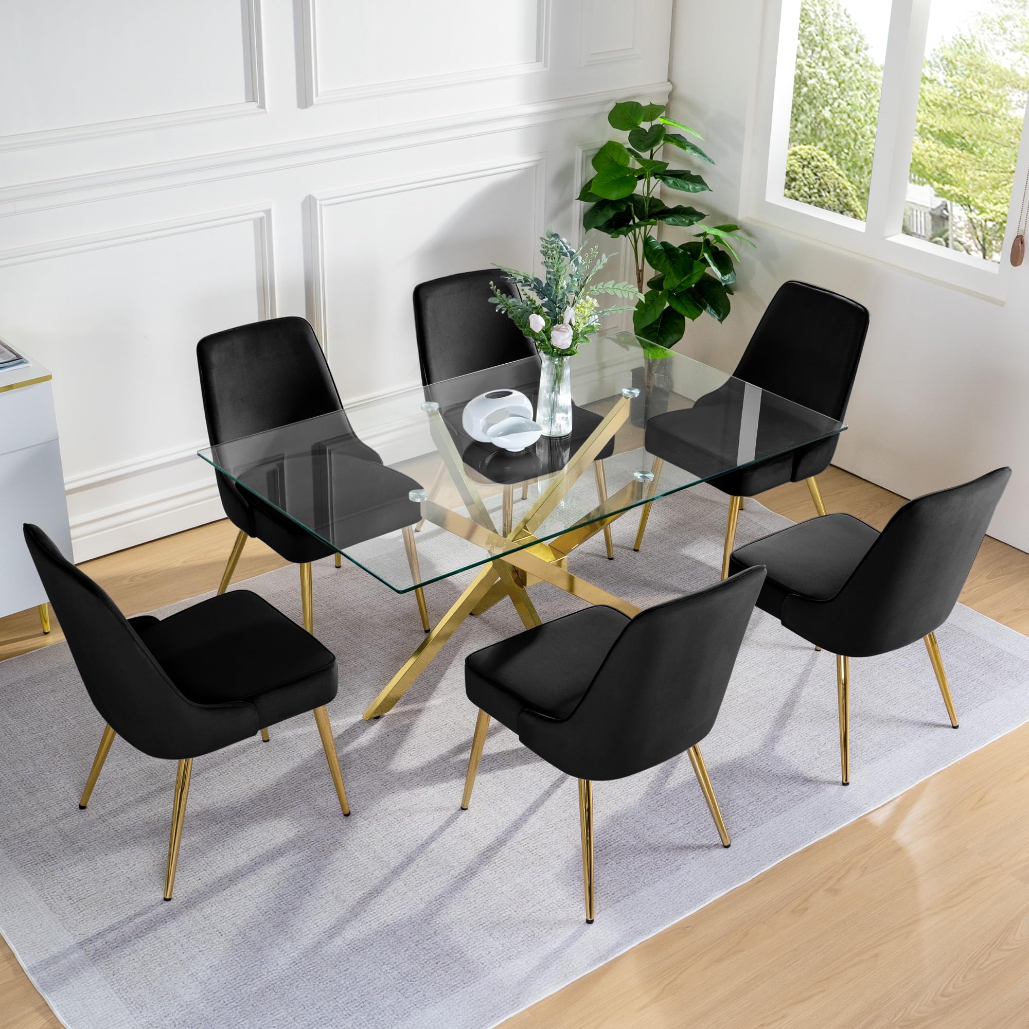 KithKasa Velvet Dining Chairs Sets of 6, Modern Black and