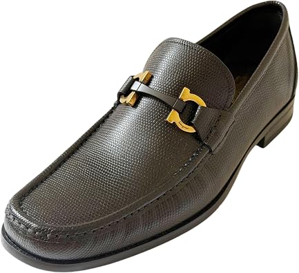 Ferragamo Grandioso2 Gancini Bit Pebble Black Leather Men's Loafers