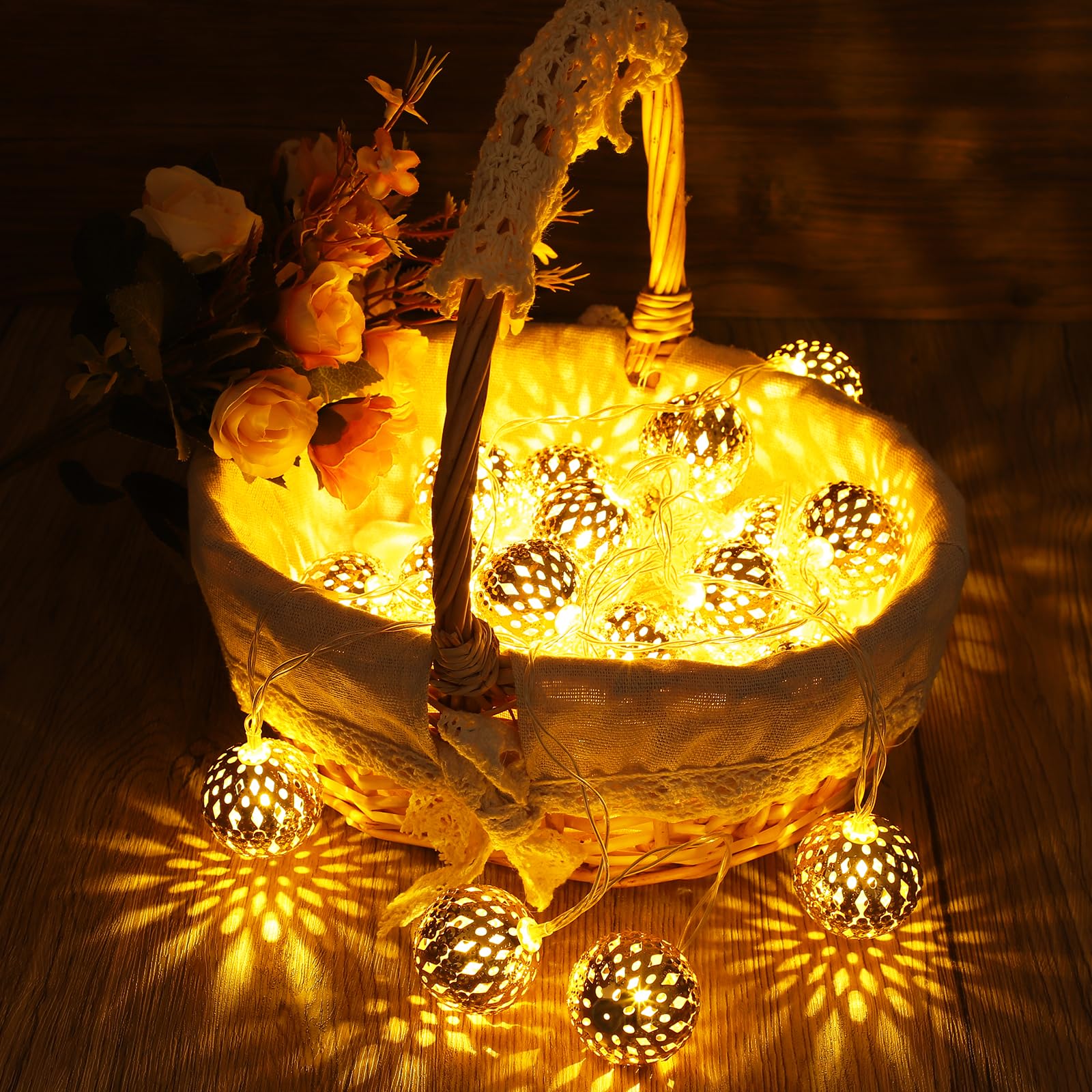Marokkanische Lichterkette Mit Stecker – 7 M, 20 LED-Kugeln, 4,5 Cm, 2700K, Für Innen &