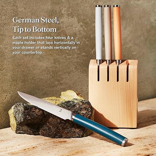 Miniatura 2 de Material, The 5pc Stainless Steel Steak Knives Set, 4 Knives + Holder, Razor Sharp, Matte Finish, Dishwasher Safe, Morel