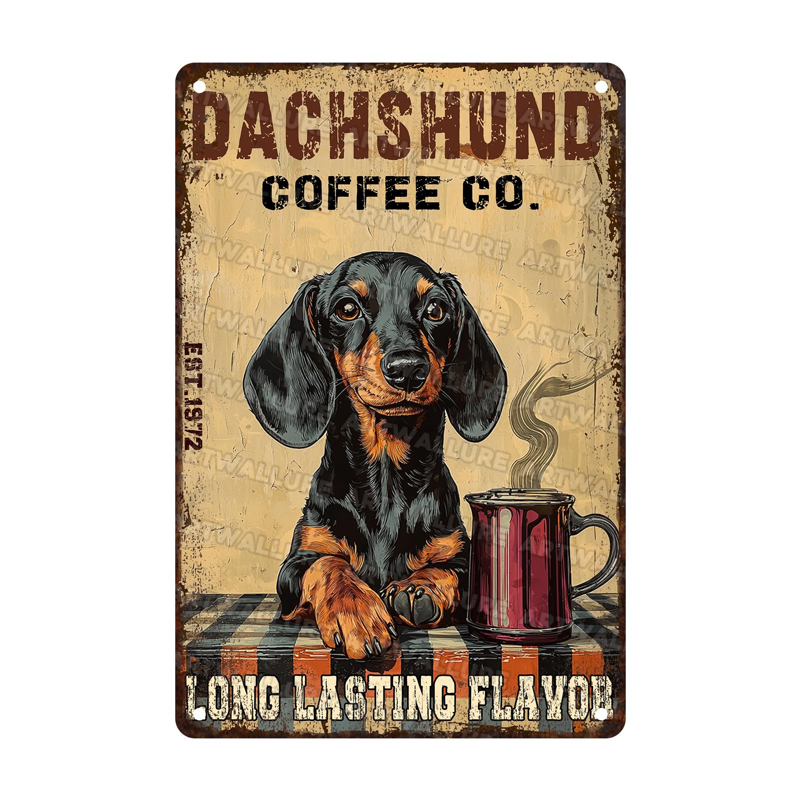 Anceky Vintage Tin Sign Dachshund Coffee Co Long Lasting Flavor Metal Sign Funny Tin Sign Retro Wall Decor For Home Garage Bar Outdoor Window 12×16 Inch
