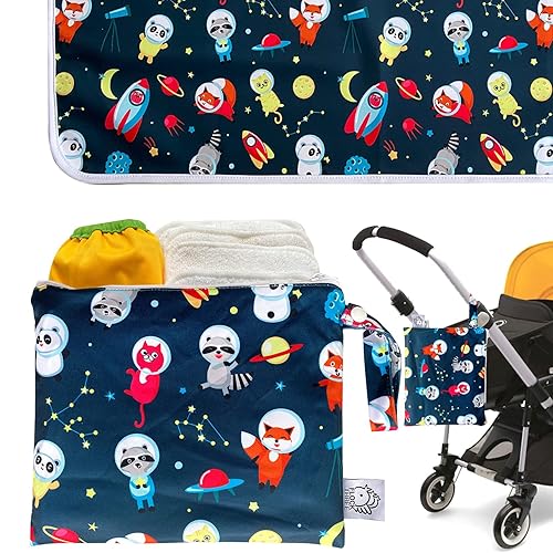 Miniatura 2 de Flockthree - Cambiador impermeable para bebé con bolsa de almacenamiento (28.7 x 19.7 pulgadas), lavable, lavable, reutilizable, a prueba de fugas,