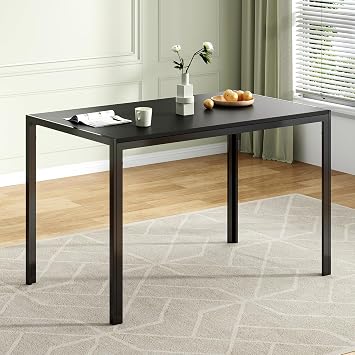Farini Black Dining Table for 4-6 Person,47"" Rectangular Wooden Dining Table Top and Metal Frame for Home Kitchen Dining Desk 47 inch,Black, DT003