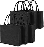 Vista 1 de Segarty Bolsas de mano, paquete de 6 bolsas de yute negro mediano de yute de arpillera reutilizable, bolsa de regalo con asas, bolsa en blanco a