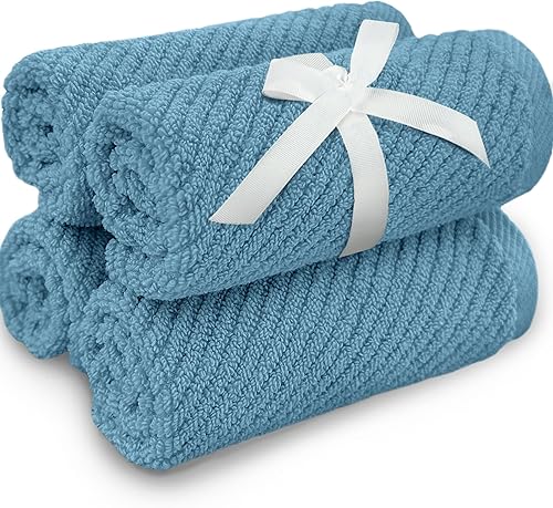 Toallas grandes de 13 x 13 pulgadas - 100% algodón  Ligero  Grueso  Secado rápido  Suaves  Absorbentes  Gruesas toallas de mano, juego de 4, paños