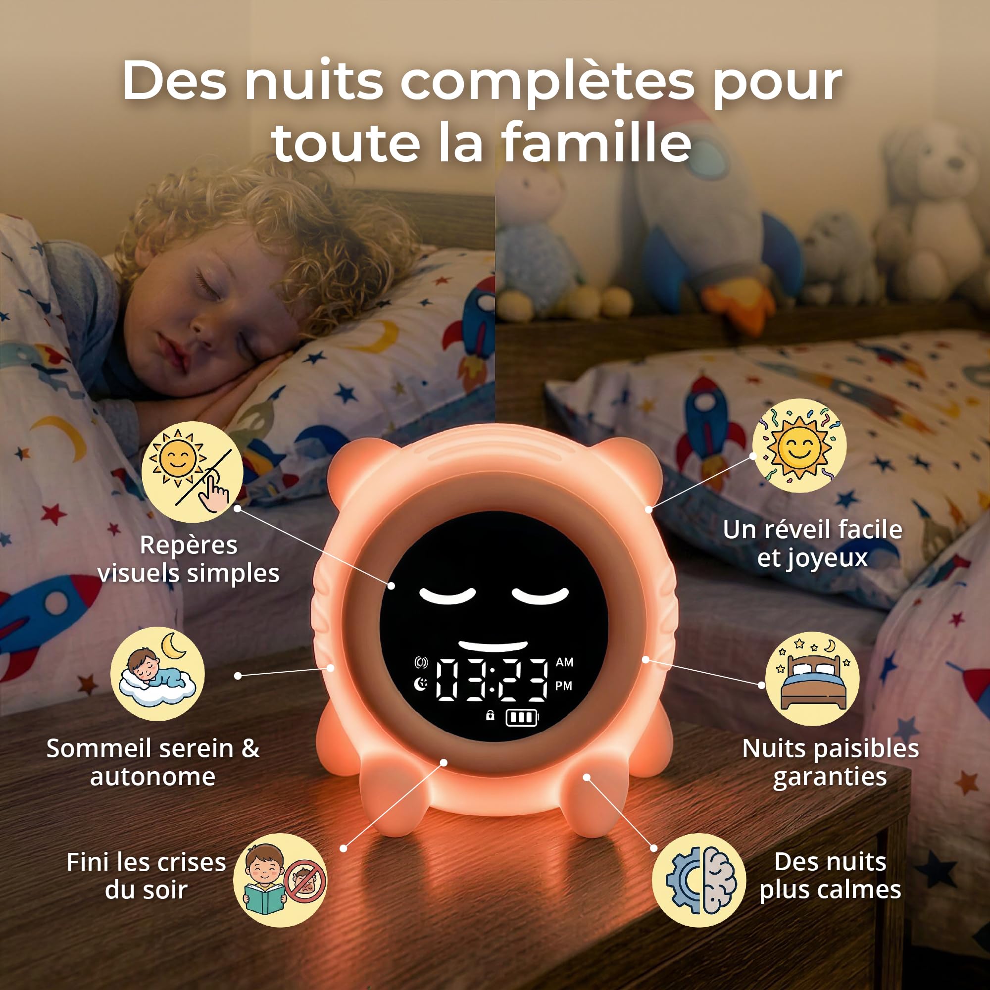 ANTIKOLOR Reveil Enfant éducatif Jour Nuit - Horloge Apprentissage Fille et Garcon - veilleuse bébé - dés 3 Ans