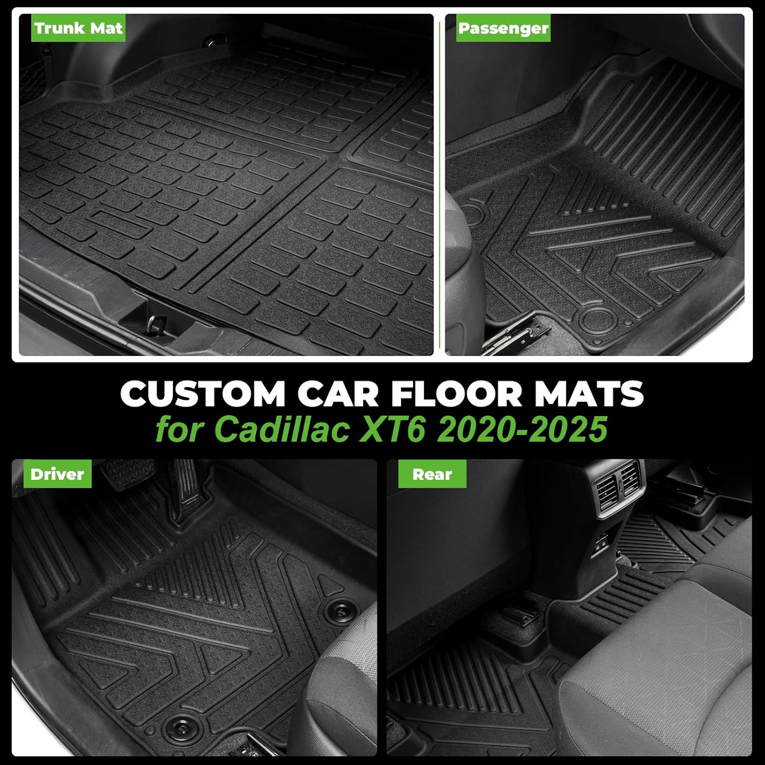 Floor Mats & Cargo Liner Fit for 2020-2024 Cadillac XT6 (6 Seats),All Weather Protection TPE Anti-Slip Automotive Full Set Floor Liners with Backrest Mats Custom Cadillac XT6 Accessories