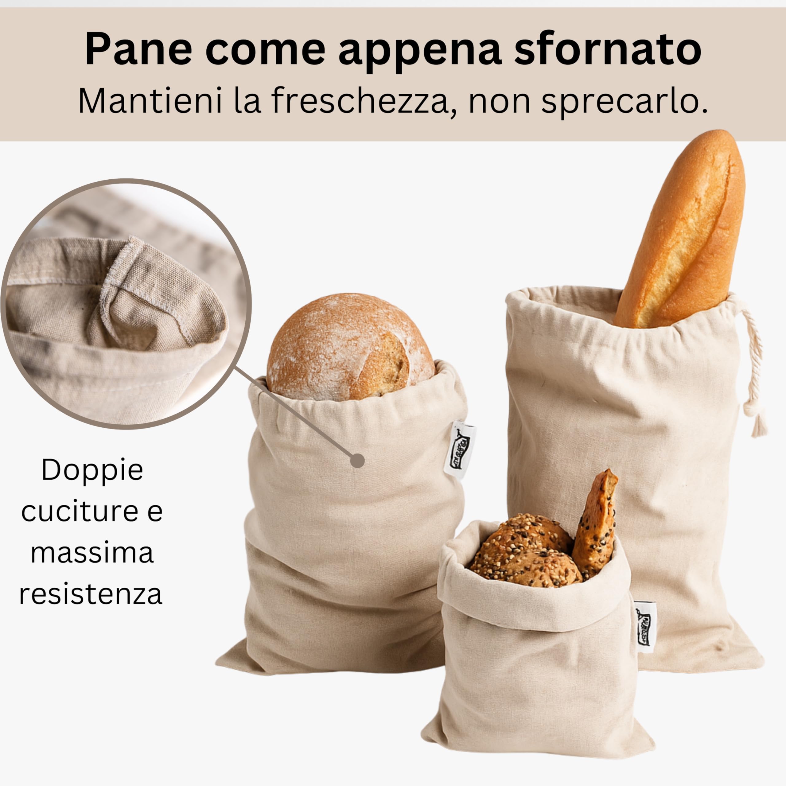 Winter Shore Sacchetti per il pane riutilizzabili [2 pezzi] - Pane grande e appena sfornato, lavabili in lavatrice, sacchetti per il pane adatti agli alimenti, materiali riciclati, 305 x 430 x 2