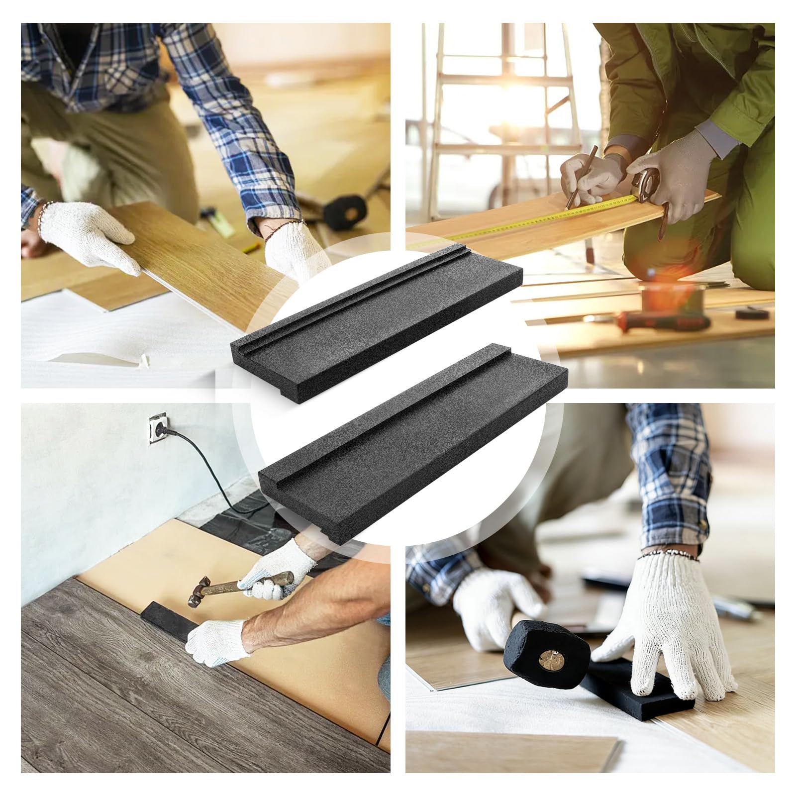 2 Pezzi di Legno Nero per Pavimento in Vinile, Legno per Laminato, Strumento per Pavimentazione Universale con 3 Diversi Bordi, per Pavimenti in Laminato/Vinile nel Design Multi Groove