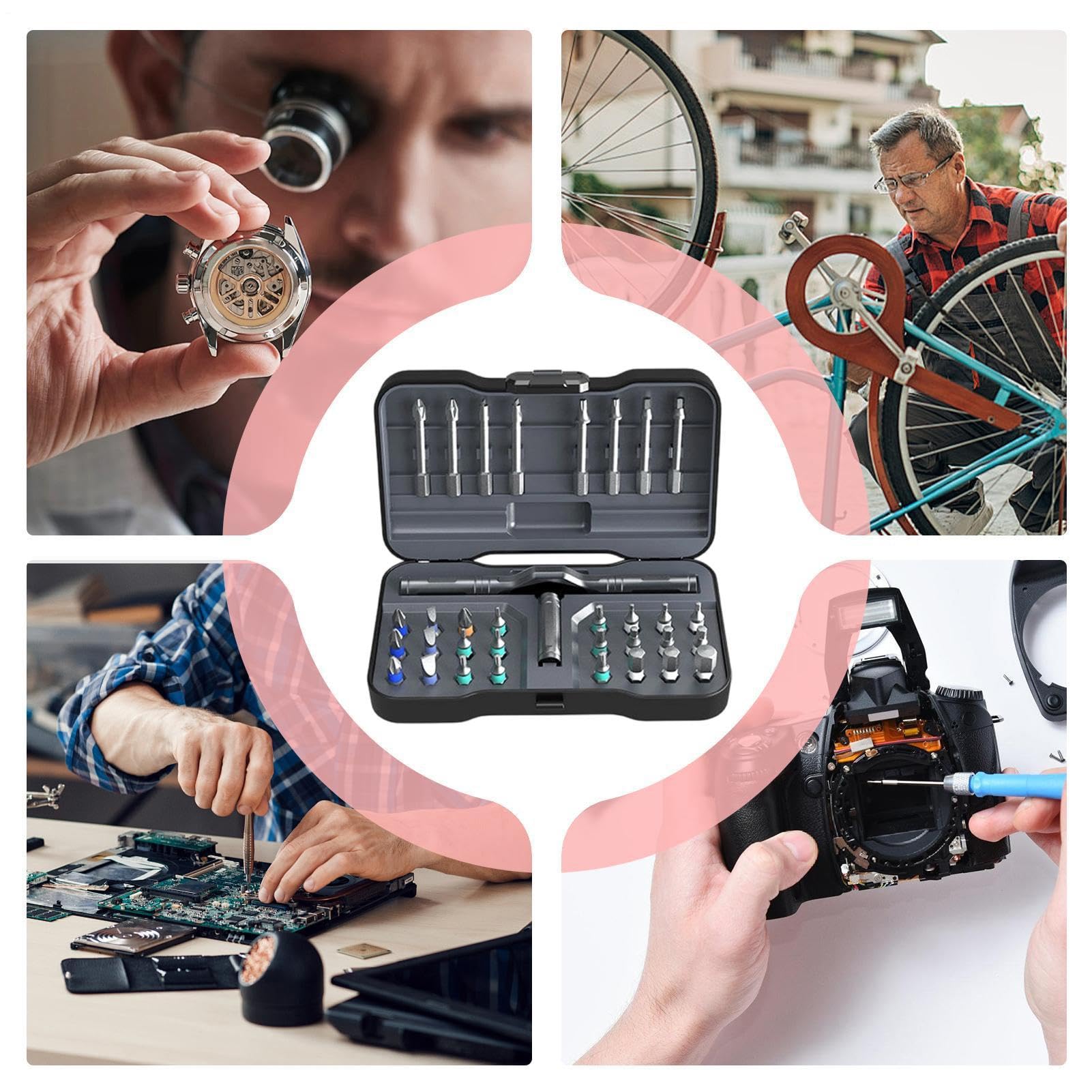 Juego de destornilladores magnéticos de carraca con estuche de almacenamiento 32 en 1 | Con 32 puntas de acero para electrónica, montaje de muebles, bricolaje, bicicleta