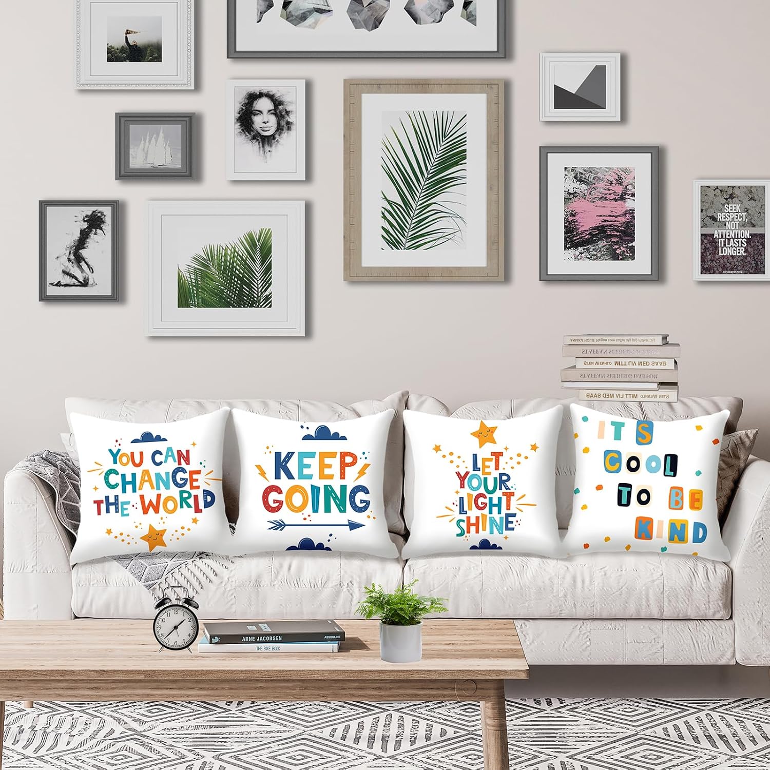 Classroom Throw Pillow Covers 18x18 inch Set of 4 Motivation Inspiration Quotes Pillow Cases Children Reading Decorative Cushion Covers for Kids Boys Girls