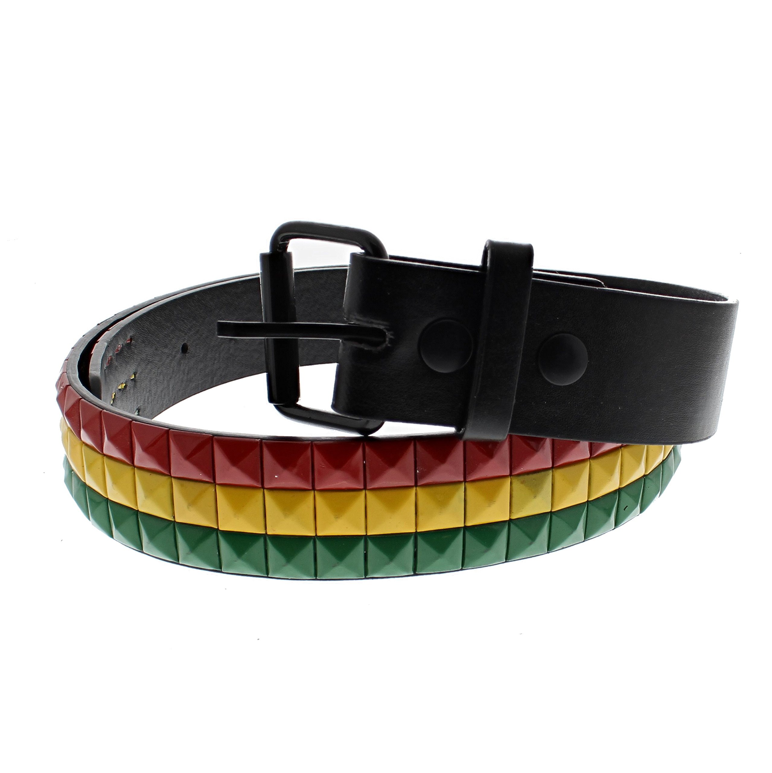 Zac's Alter Ego Rasta Red, Yellow & Green Chessboard 3 Row Pyramid Belt