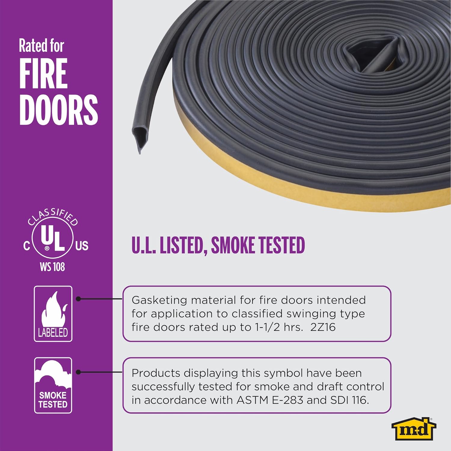 M-D Building Products 68668 Highly Durable Silicone Rubber Gasket Seal for Doors and Windows, Flexible in Extreme Temperatures, Ideal for Indoor and Outdoor Use, No Hardware Required (Black) (20 ft)