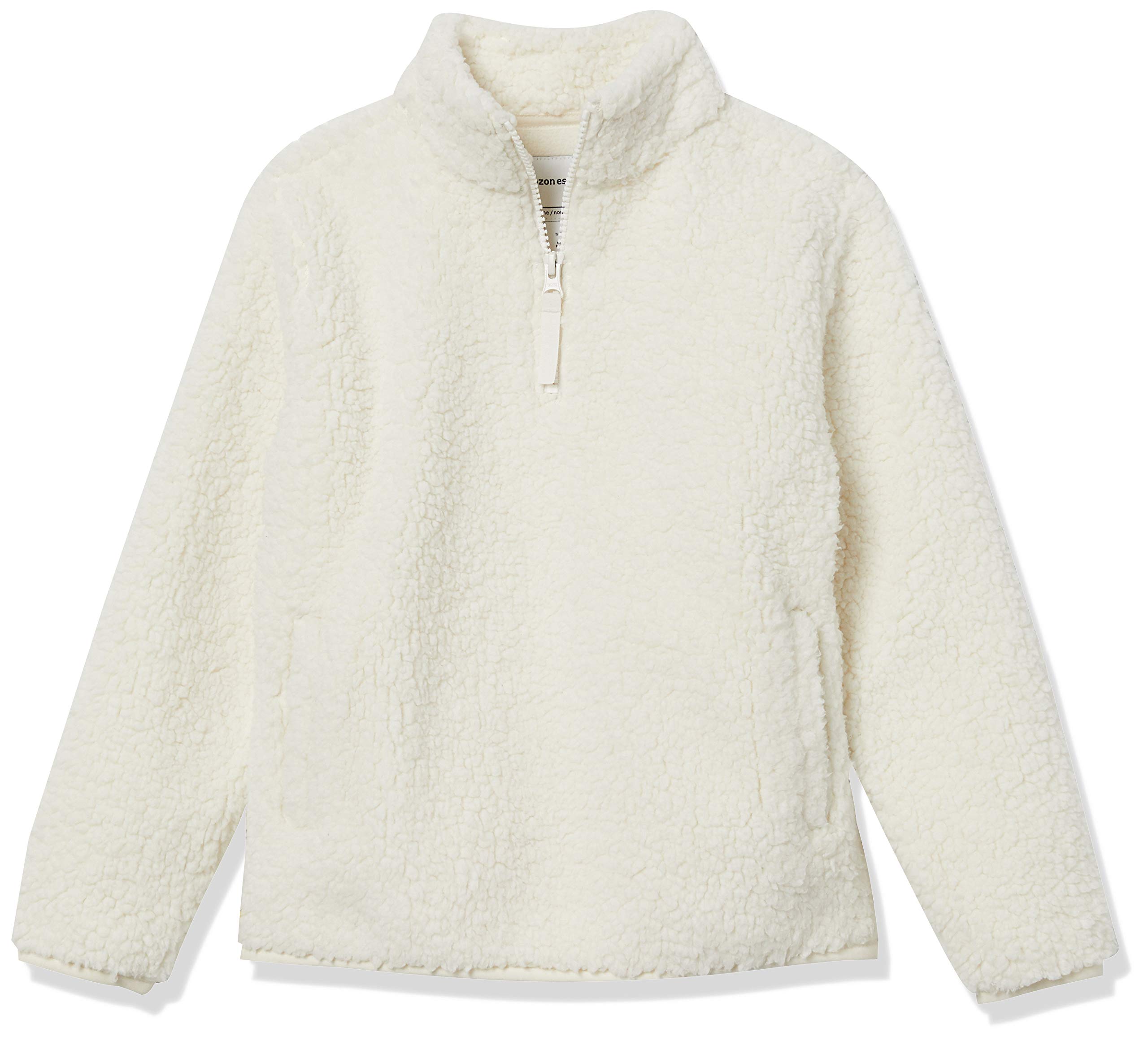 Amazon Essentials Girls' Sherpa Fleece Quarter-Zip Jacket, Ivory, 9 Years