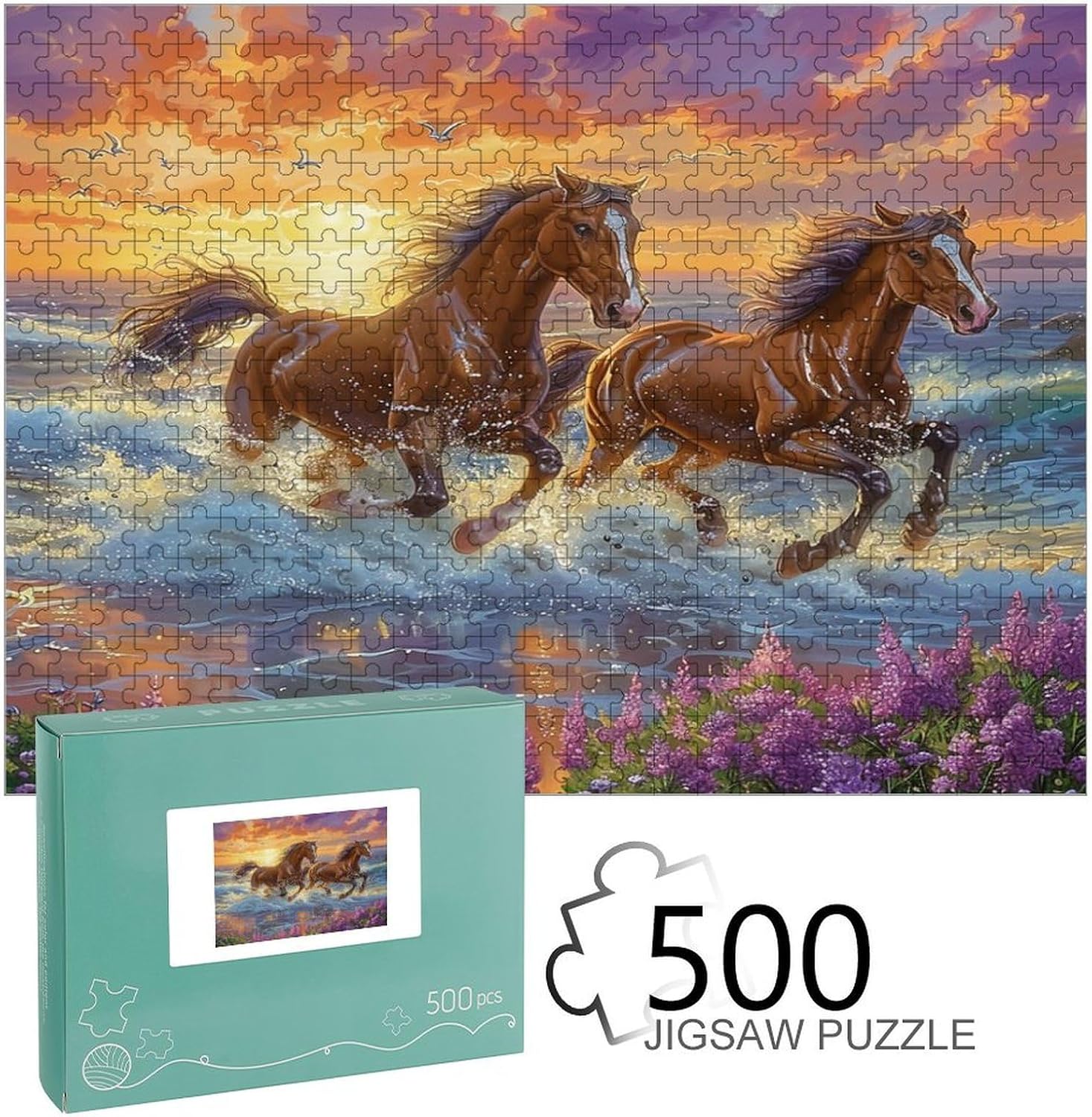 Horses Along Coast 500 Pcs Jigsaw Puzzle Bundle Puzzle for Adults Teens 14+ Fun Family Game Mindful Activity Spring Gift Precision Cut Board 500 PCS image 2