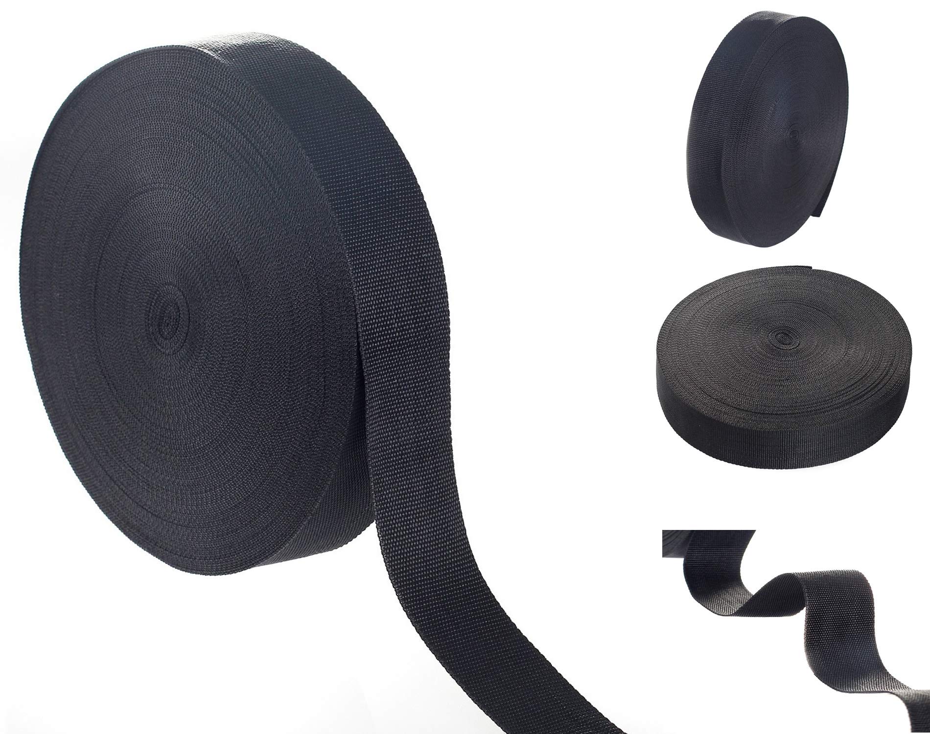 50 m x 50mm Sangle en Polypropylène - épaisseur 1,4 mm - Sangle en Toile, Ruban Ceinture en polypropylène, pour Sacs, Sacs à Dos, Élingues, Harnais, Bagages, DIY etc. Noir TKD5072 Black