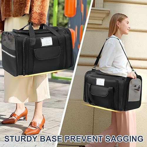 Vista 8 de Transportador suave para perros y gatos, aprobado por aerolíneas, para perros pequeños, lavable, transportador de viaje para gatos grandes