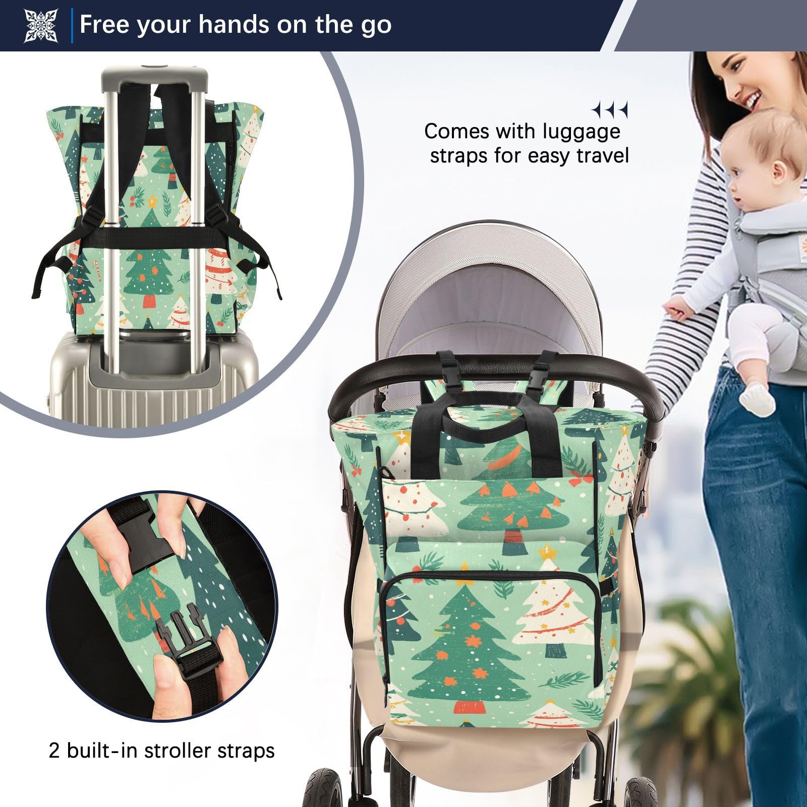 ÁRboles Verdes Festivo Simple Vacaciones Mochilas de Pañales para Gran Capacidad Pañal Bolso Mochila para Viajar al Aire Libre Mamá y Papá