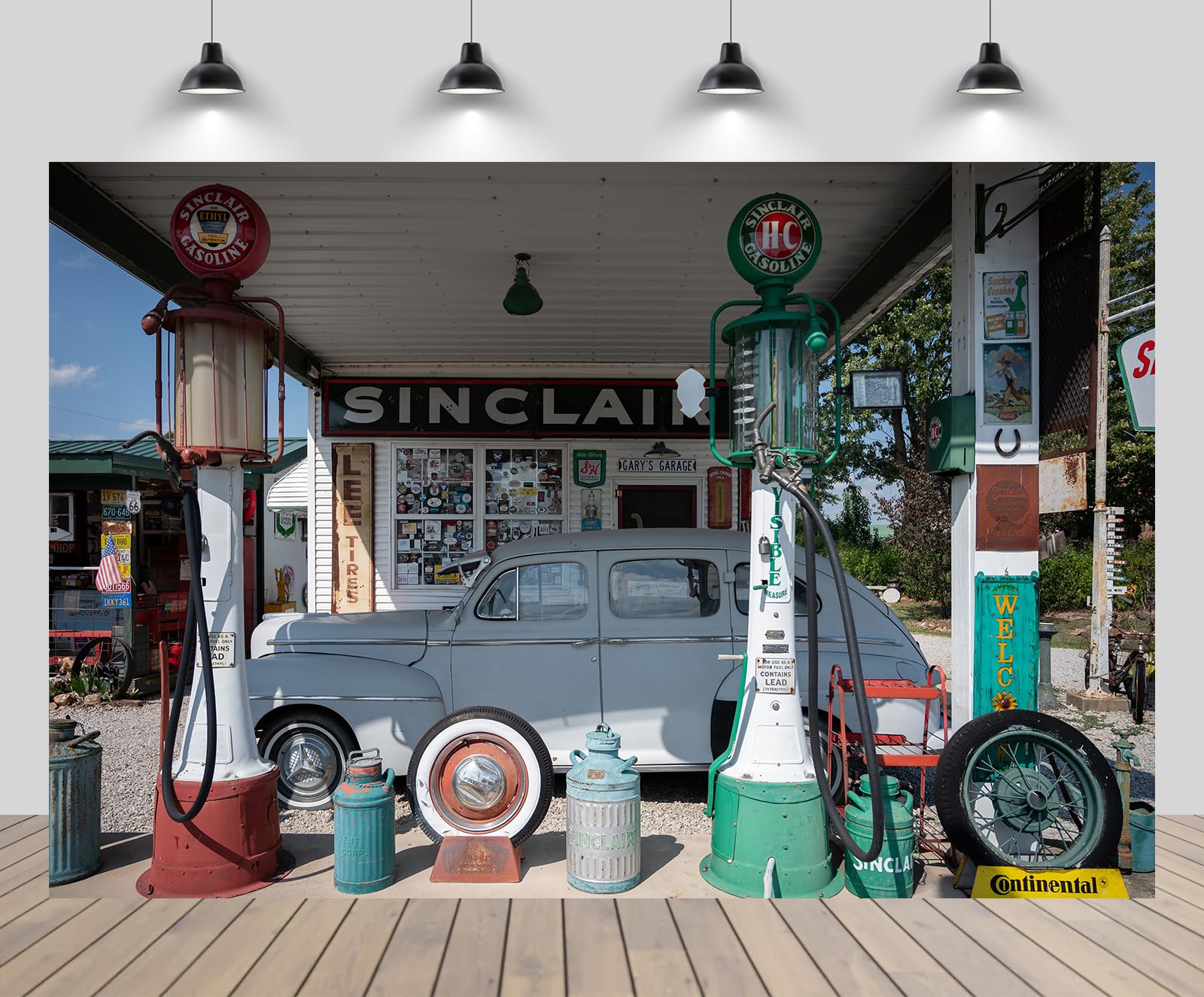 BELECO 8x6ft Route 66 Backdrop - Historic Gas Station Photography Background For Parties & Studio