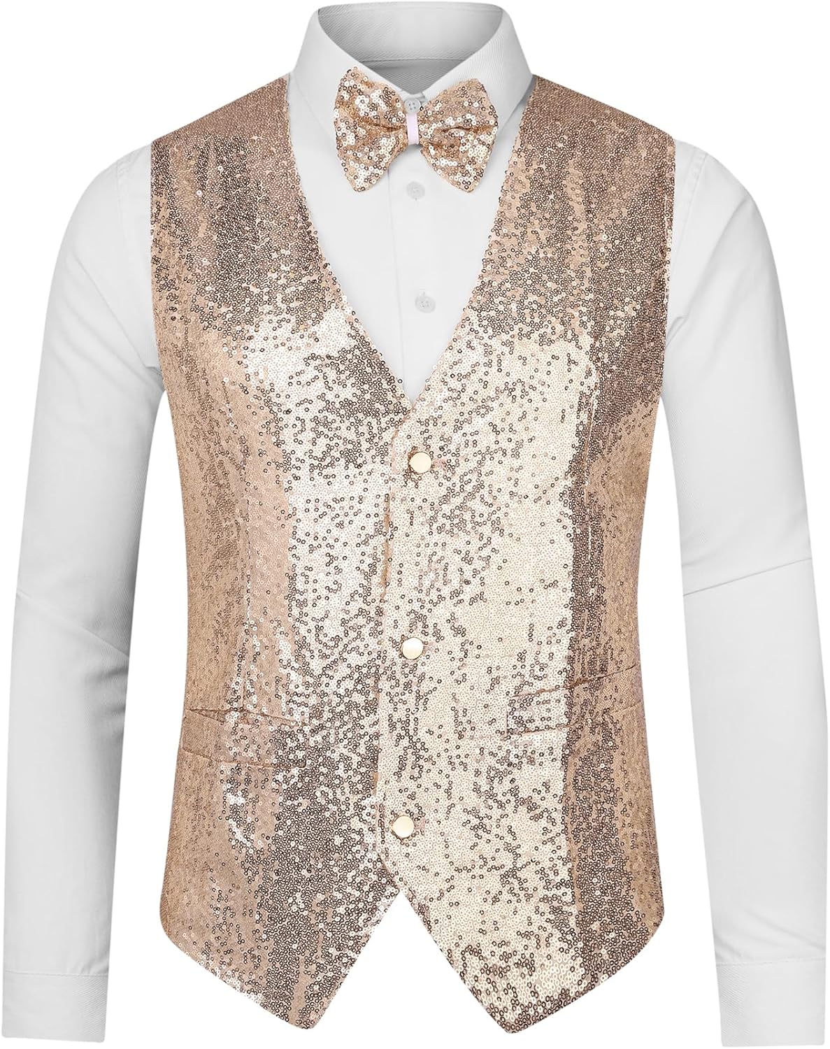 Lars Amadeus Men's Sequin Shiny Slim Fit Vest Sleeveless Suit Waistcoat Set with Bow Tie