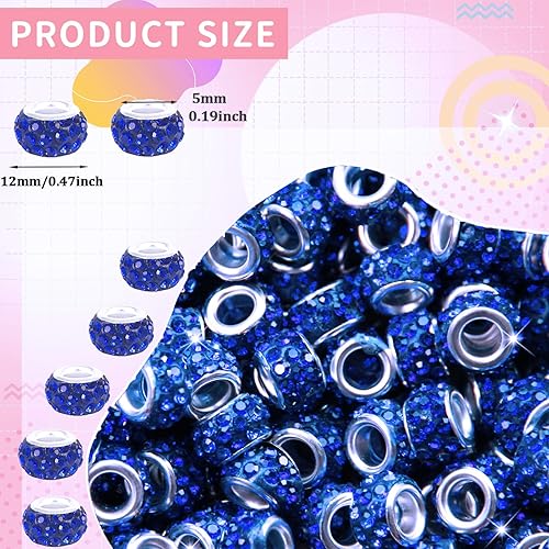 Vista 16 de 200 cuentas europeas de agujero grande – Mixcolor Lampwork Rhinestone Craft Beads para bricolaje pulseras joyería fabricación