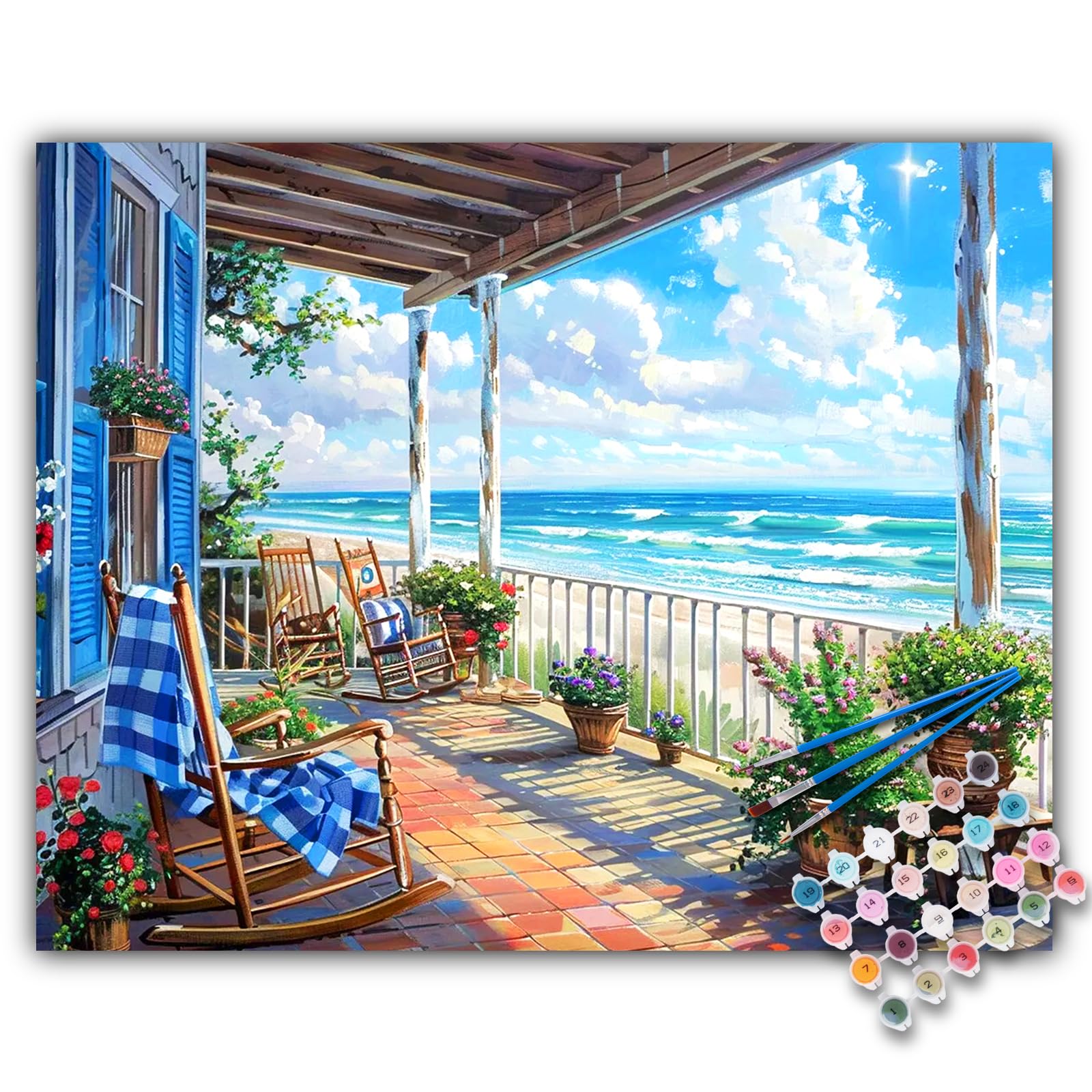 Offito Art Malen nach Zahlen Erwachsene - Küste Strand Acryl Paint by Numbers Adult, Innenhof DIY Malen nach Zahlen Erwachsene Leinwand Anfänger, als Geschenk für die Wohnraumdekoration 40x50 cm