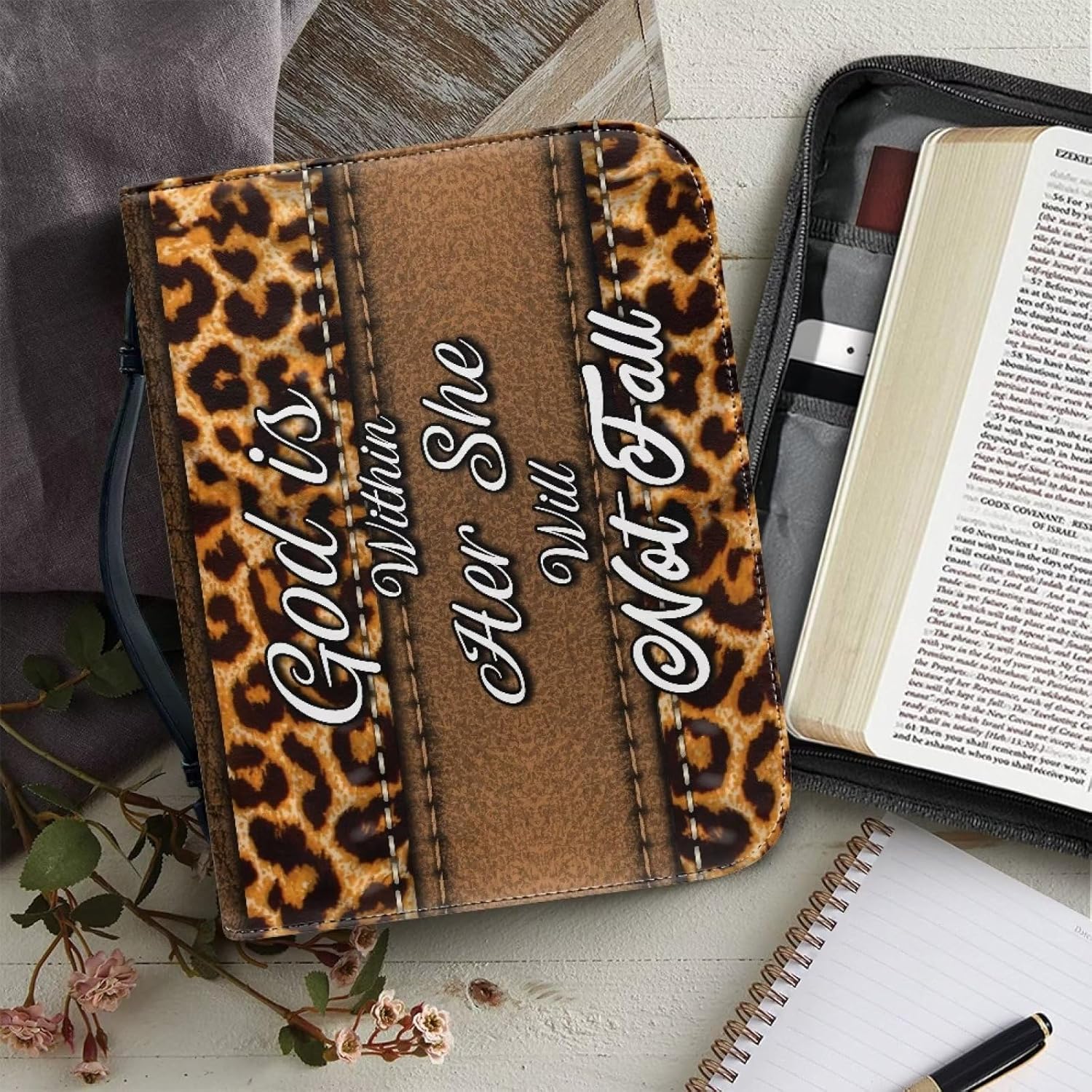 Mumeson Bible Covers for Women Leather Bible Carrying Case Organizer Bag Standard Size Large Capacity Bible Holder