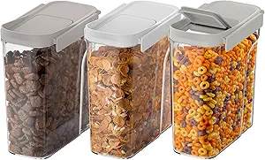 Bentgo Pantry - 6-Piece Airtight Cereal Containers, Easy Push & Pour Lid, Stackable & Clear BPA-Free Storage, Locking Lids for Freshness – Ideal for Kitchen & Pantry Organization (White Stone)