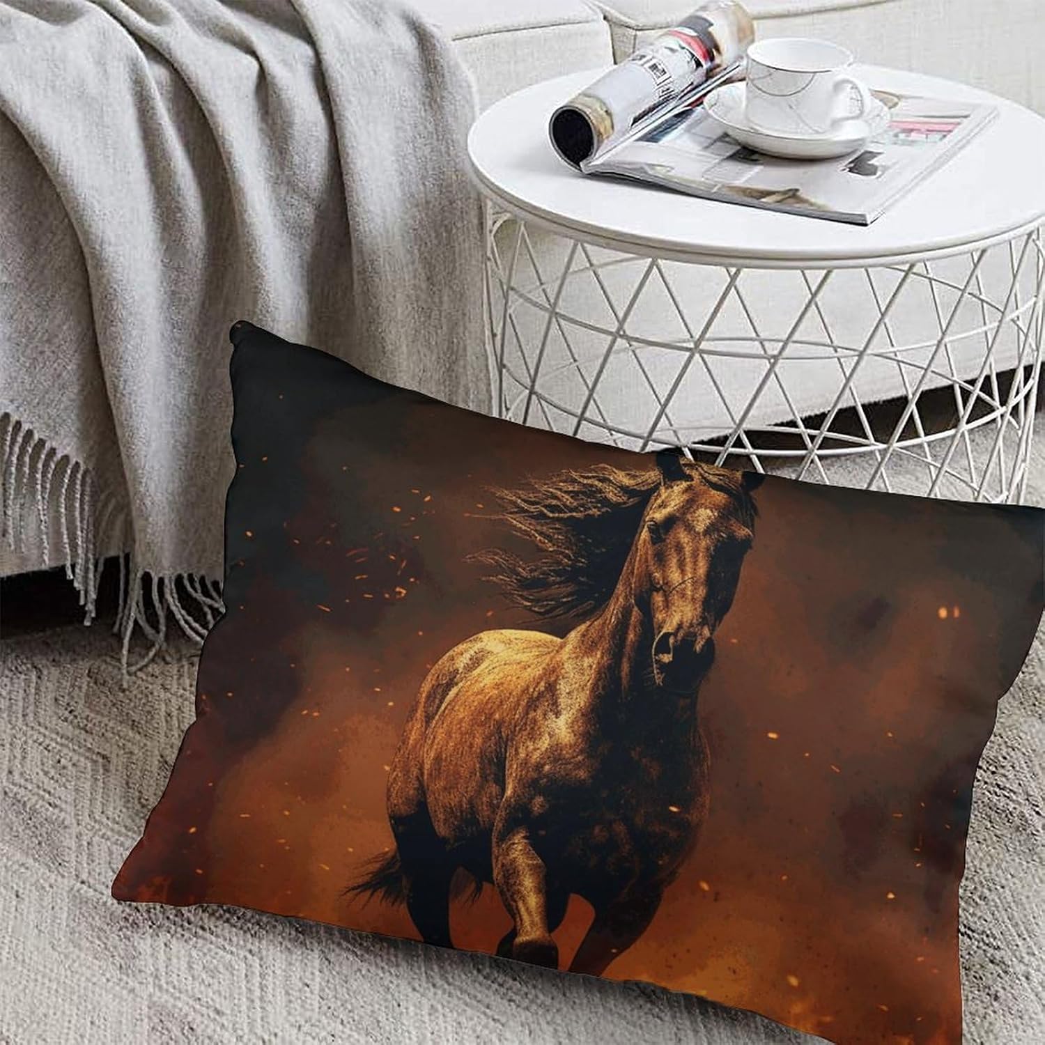 Flame Horse Pillow Cases Queen Size Set of 1 Soft Comfortable Throw Pillows Covers Decorative Pillowcase with Zipper Bed Cushion Covers for Couch Sofa Bedroom 12 "x20