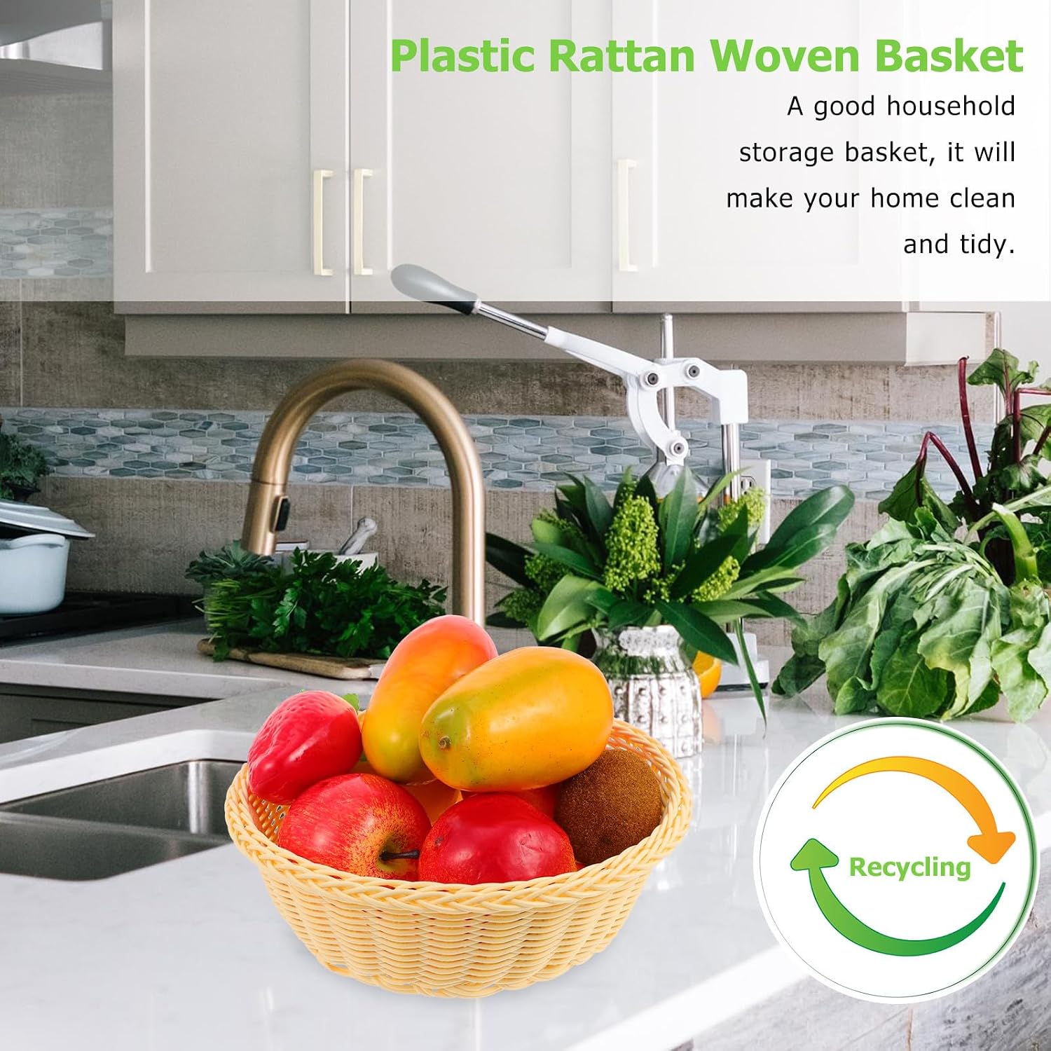 Large round Plastic Bread Basket with Imitation Rattan Design