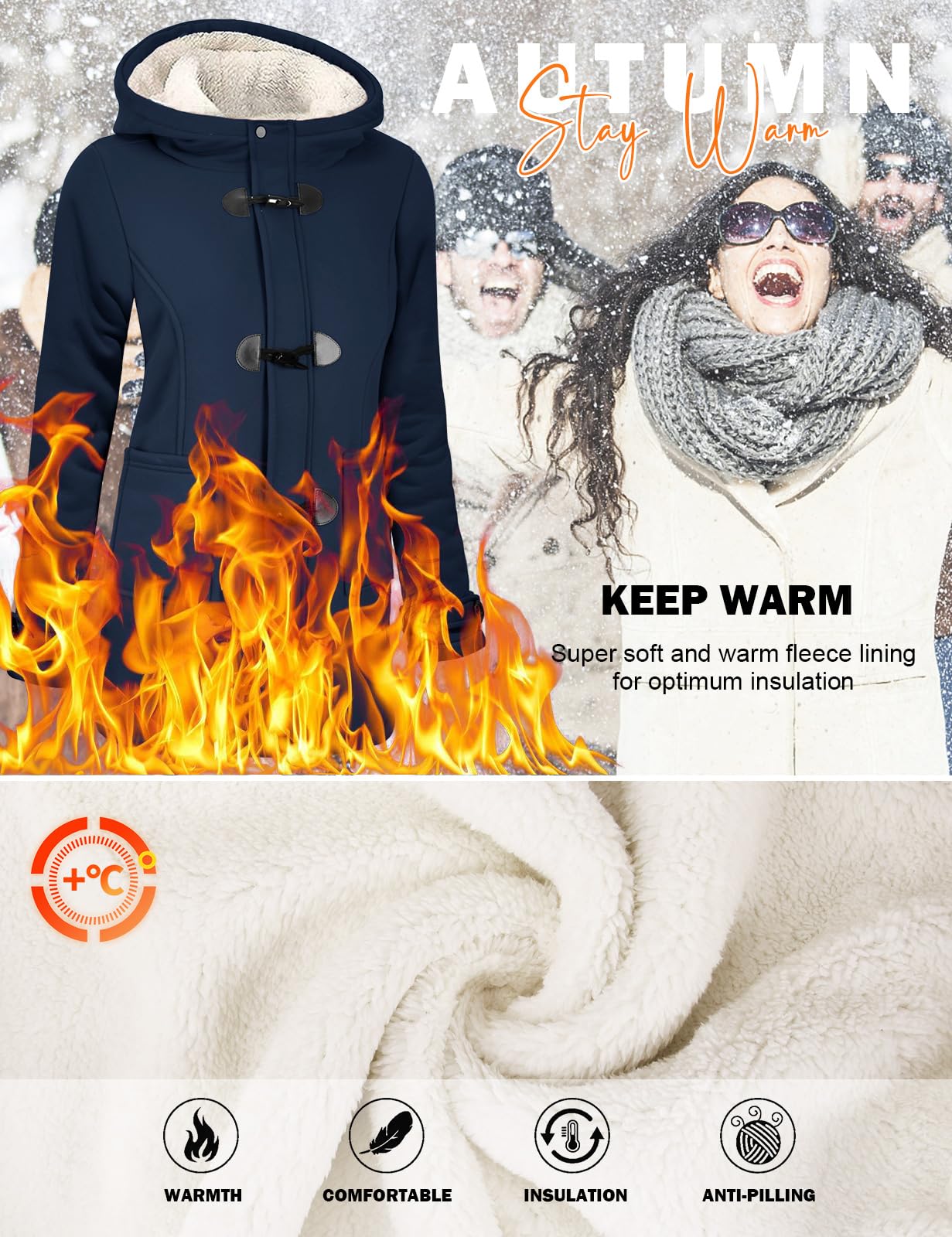 Yuson Girl Abrigos Mujer Invierno Chaqueta con Horn Botones Espesar Hoodie Abrigo Elegantes Sudaderas Mujer con Capucha Casual Jacket Cardigans Tops Cremallera Outwear con Bolsillos