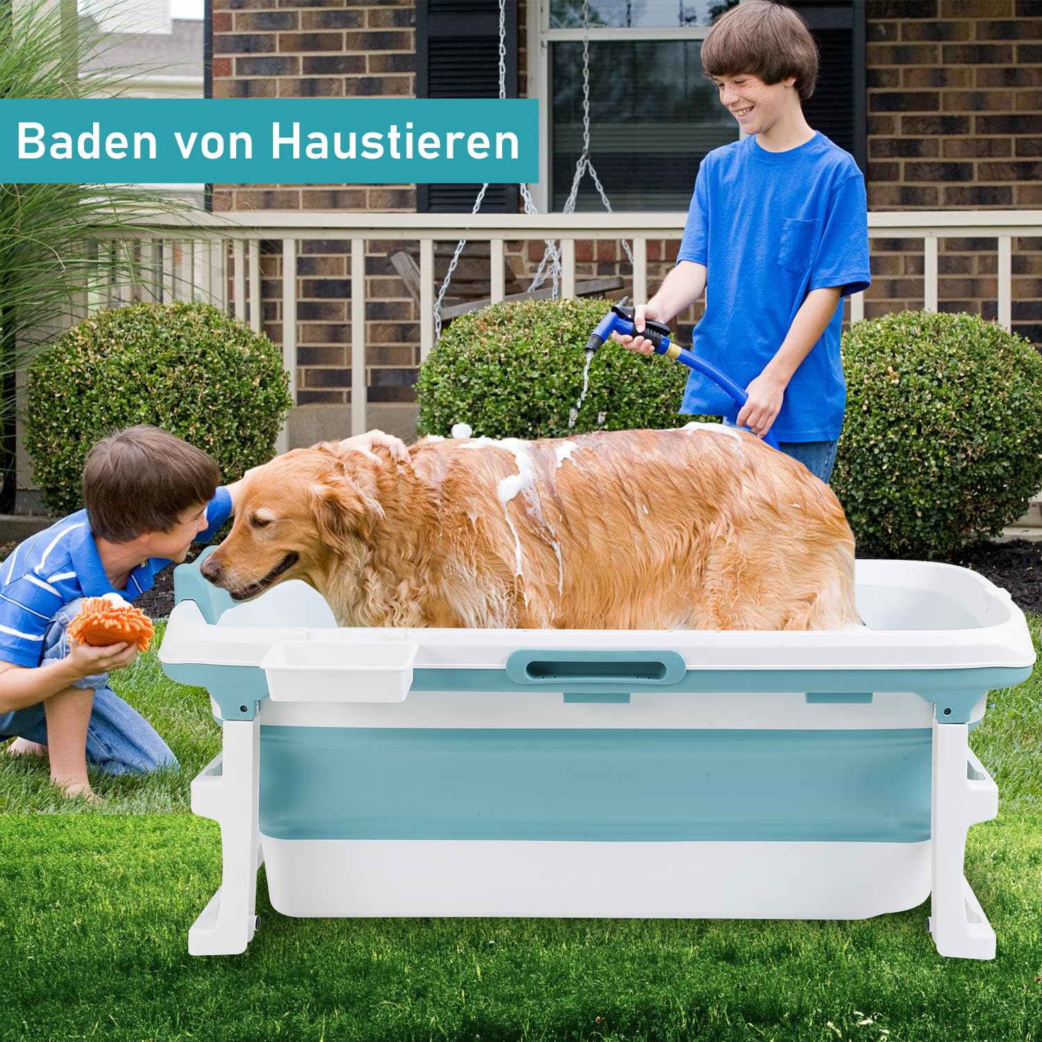 Faltbare Badewanne für Erwachsene, Klappbare Mobile Badewanne 149×60×50 cm, Tragbar & Platzsparend, mit Abdeckung und Ablaufschlauch, für Bad, Dusche & Outdoor, Blau