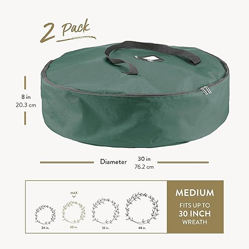 Vista 15 de Paquete de 2 bolsas de almacenamiento para corona, 61 cm - Coronas artificiales, asas duraderas, doble cremallera y ranura para tarjetas, contenedor