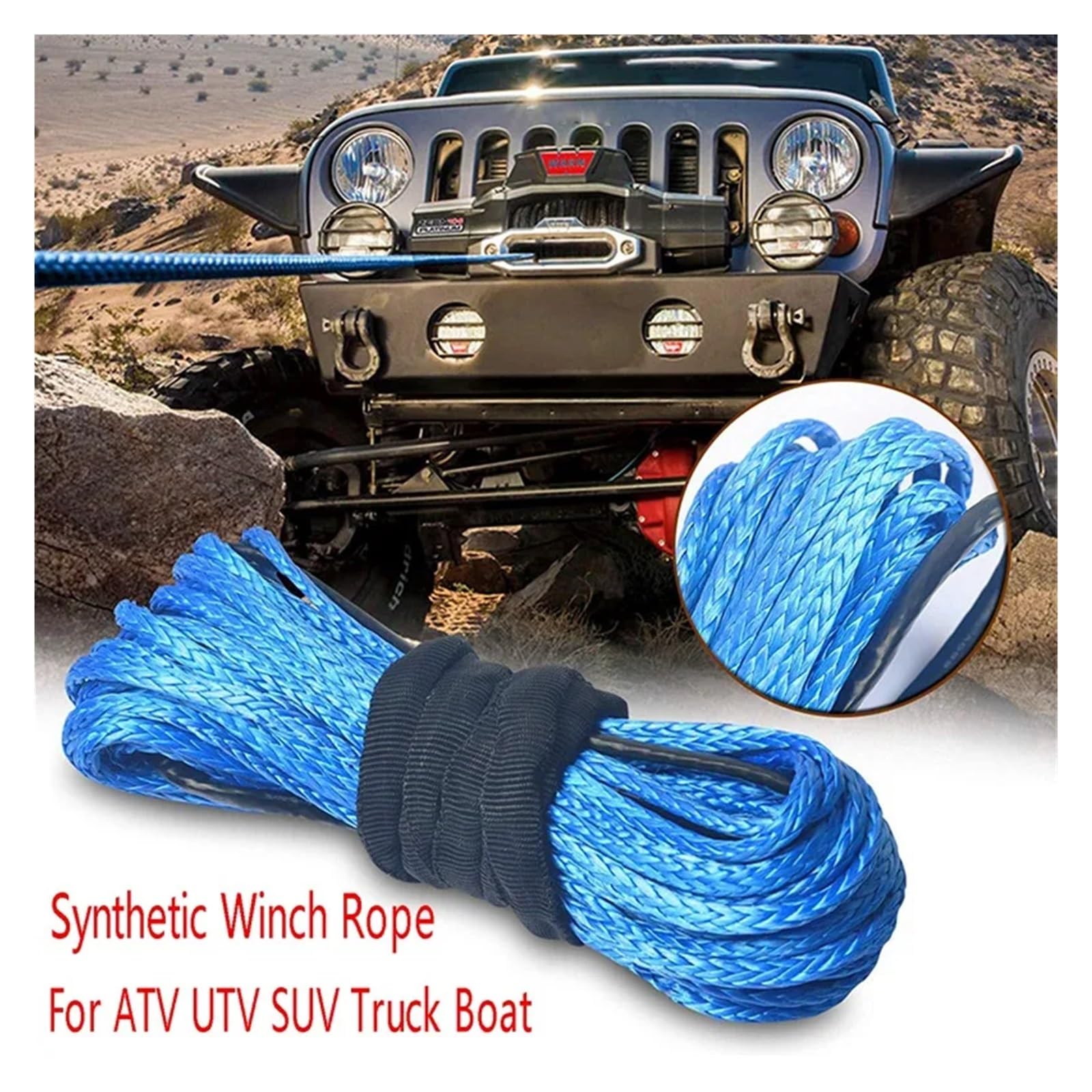 Syntetyczna Lina Wciągarki 1/4 X 50Ft Kabel Do ATV UTV SUV Truck Boat Solidna I Niezawodna
