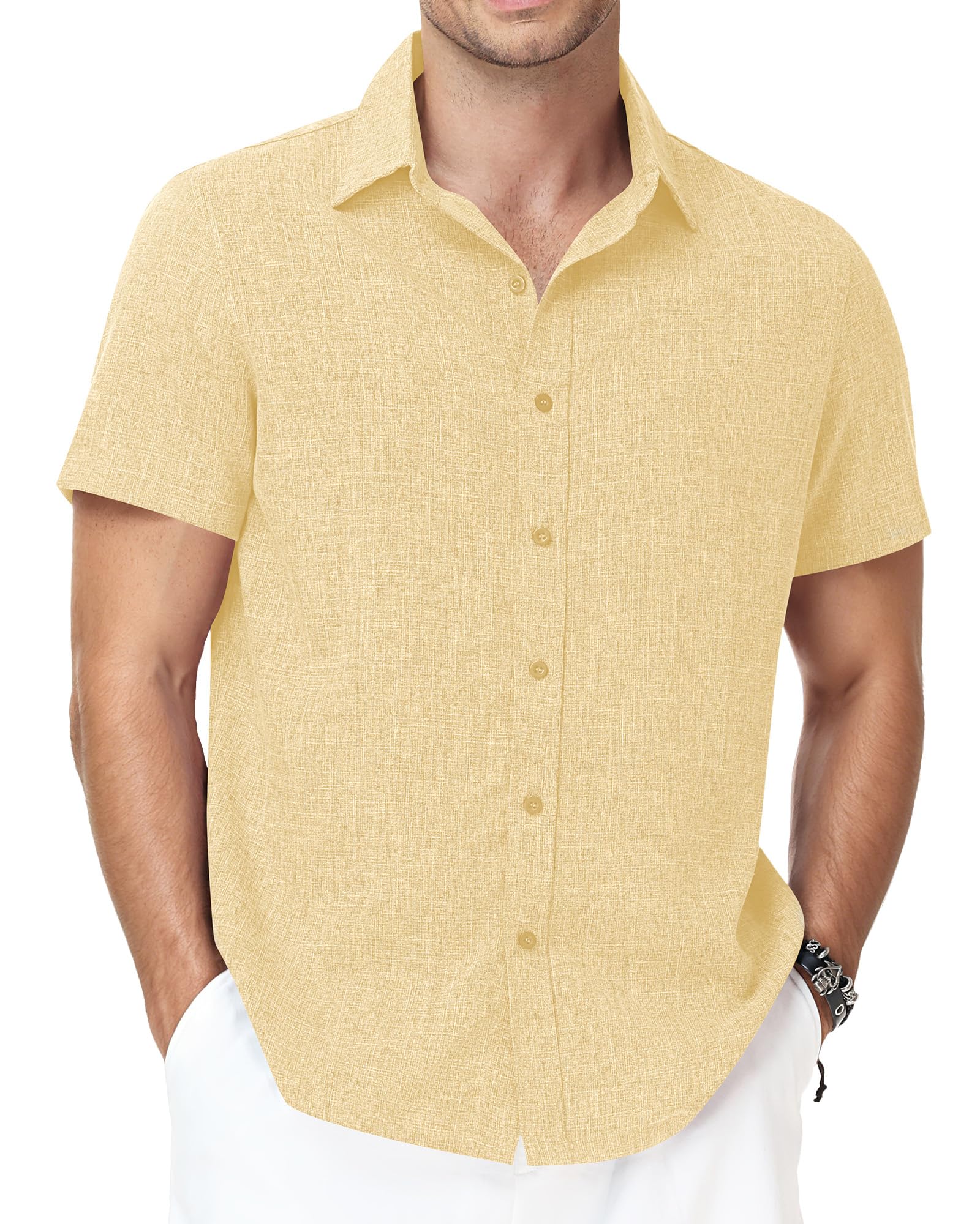Runhit Men's Short Sleeve Button Down Shirts Casual Beach Shirt Lightweight Wrinkle Free Vacation Summer Wedding Tops
