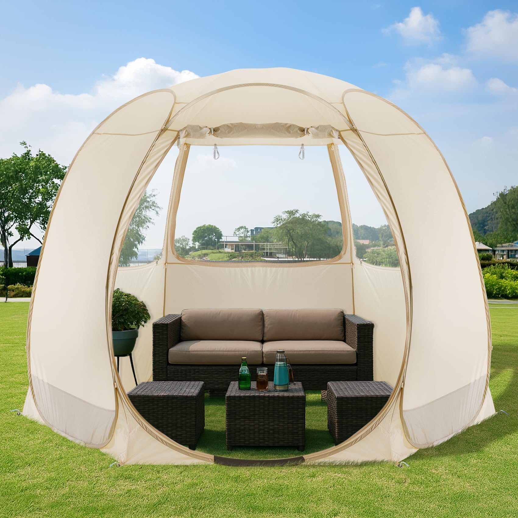 Pop Up Screen House Gazebo with Mosquito Netting, Instant UV Resistant Sun Shelter for Patio & Backyard, Portable Canopy Tent for 2-10 Person