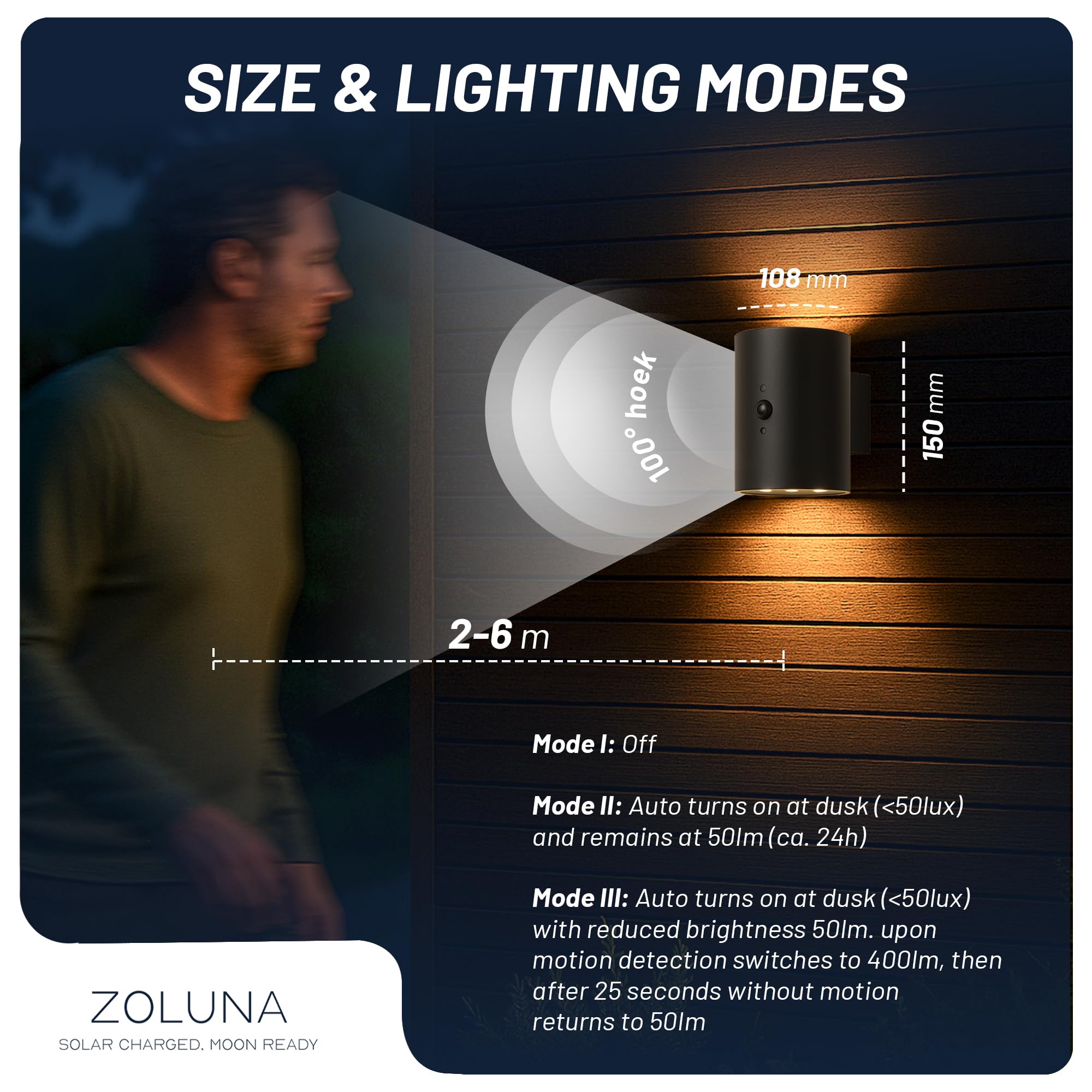 ZOLUNA Willem Solarlampen Für Außen Mit Bewegungsmelder, 3000K, IP54 Wasserdicht, LED Solarleuchten Für Aussen, Solarlampen Für Außen Wand, Solar Wandleuchte Aussen, Ø10,8xH15cm, Rund