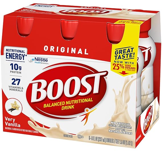 Boost Original Nutritional Drink Duo, Balanced Nutritional Drink, Ready to Drink Nutrition Beverage, Nutrition Shake, Very Vanilla and Creamy Strawberry, 6 Bottles Each, 8 Fluid Ounce (Variety Pack)