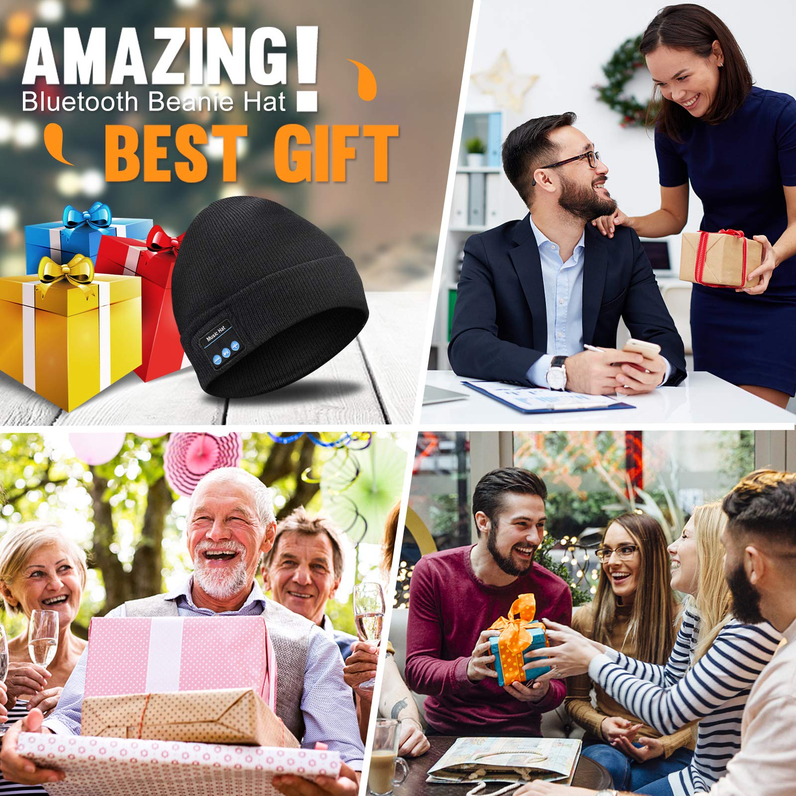 Bluetooth Beanie Cappello, Regalo per Uomo e Donna, Aggiornato Bluetooth 5.0 Musica Running Hat, Wireless Cuffie Incassato Altoparlanti Stereo HD con USB Ricaricabile per Sport Allaperto Natale Regalo