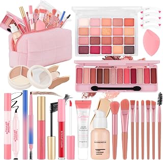 VESPRO All-in-One Makeup Kit for Teen Girls Beginners: Foundation, Eyeshadow, Eyeliner, Mascara, Brushes, Travel Bag - Birthday Graduation Gift