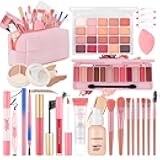 All In One Makeup Kit for Teen Girls Beginners with Foundation,Eyeshadow, Lipstick, Eyeliner, Mascara, Brushes, Bag, Travel Friendly MakeUp Gift Set, Birthday Gifts for Teen Girls, Graduation Gifts