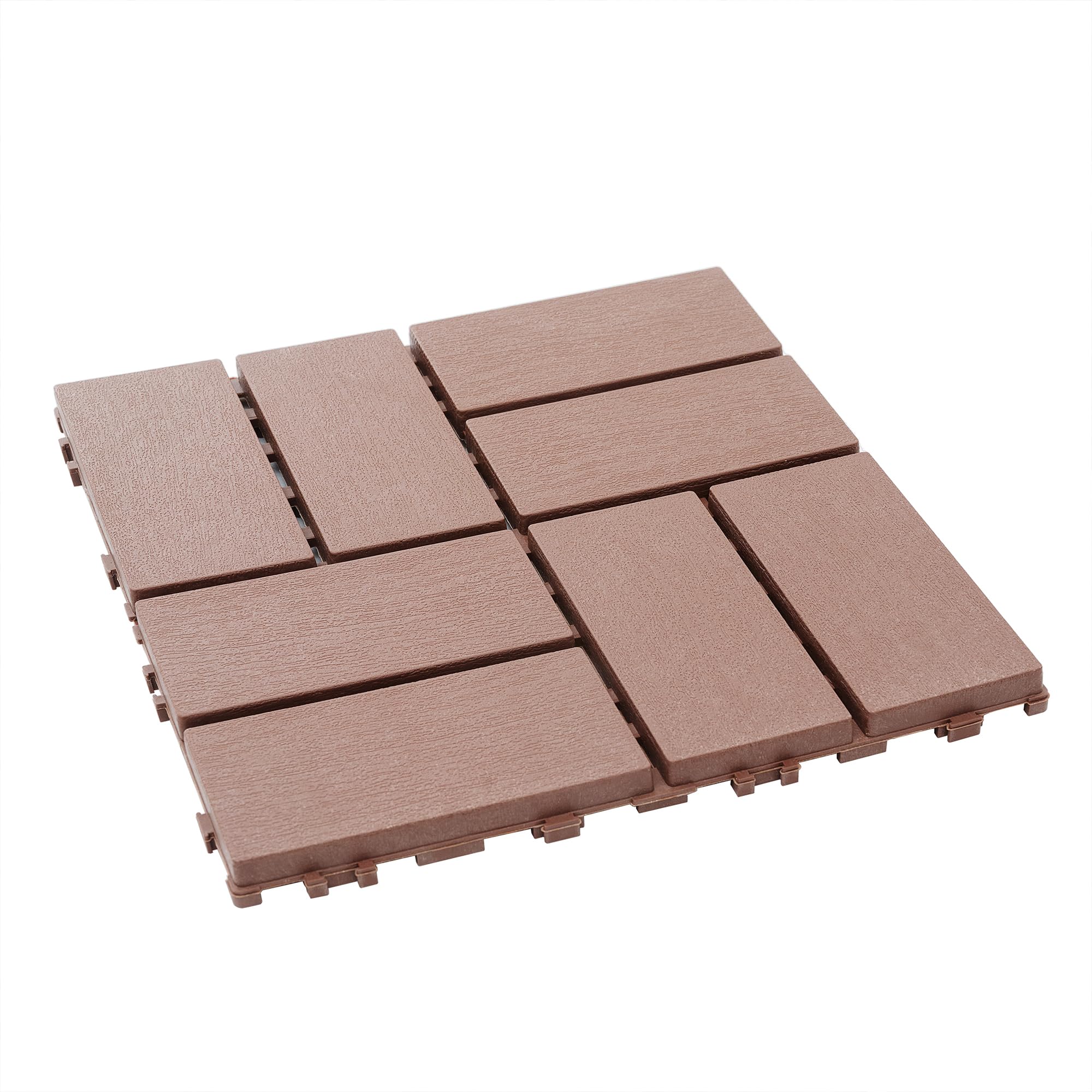 44 Pack Interlocking Deck Tiles, 12"x12"x0.8" Plastic Patio Flooring Outdoor Waterproof, All Weather Use for Balcony Porch Backyard Poolside?Brown,Spiral?