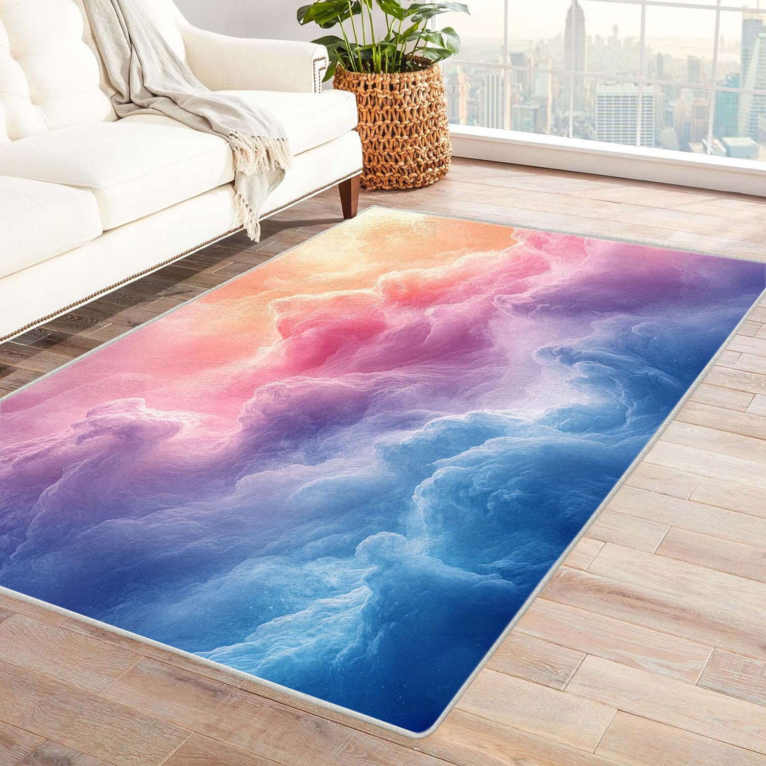 Tapis de couloir 3D rose 90x120 cm lavable à motif de fleurs