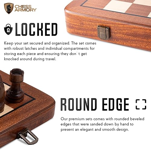 Miniatura 5 de Chess Armory Juego de ajedrez premium, juego de mesa de madera con una funda de madera portátil y almacenamiento seguro para piezas, juego para