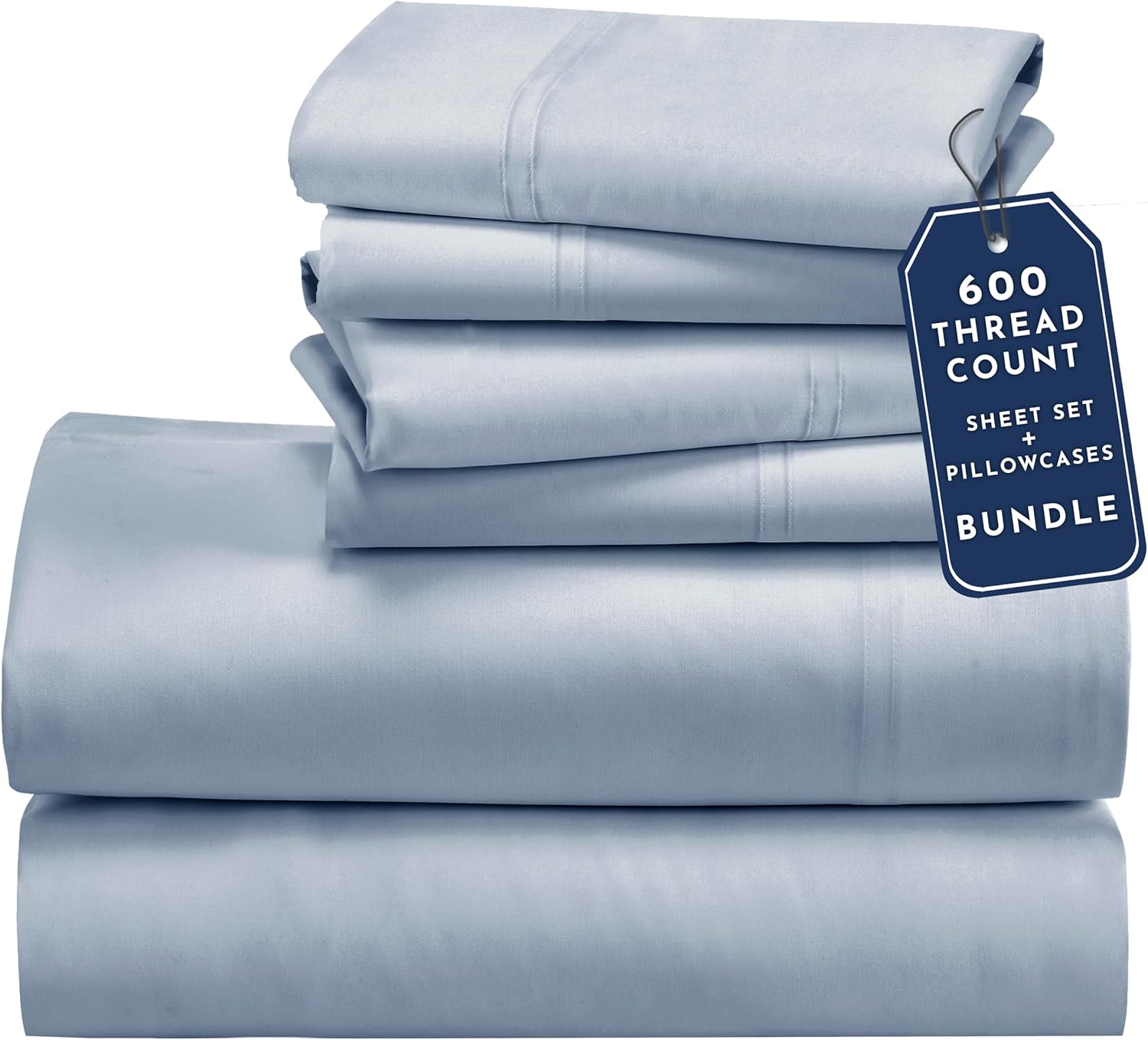 California Design Den 6 Piece King Size Sheet Set with 4 Pillowcases, 600 Thread Count 100% Cotton Sateen (Blue)